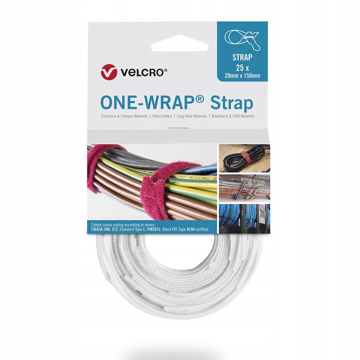 Taśma do wiązania VELCRO One Wrap 20 mm x 230 mm, 25 sztuk, biała – Idealne rozwiązanie do organizacji kabli