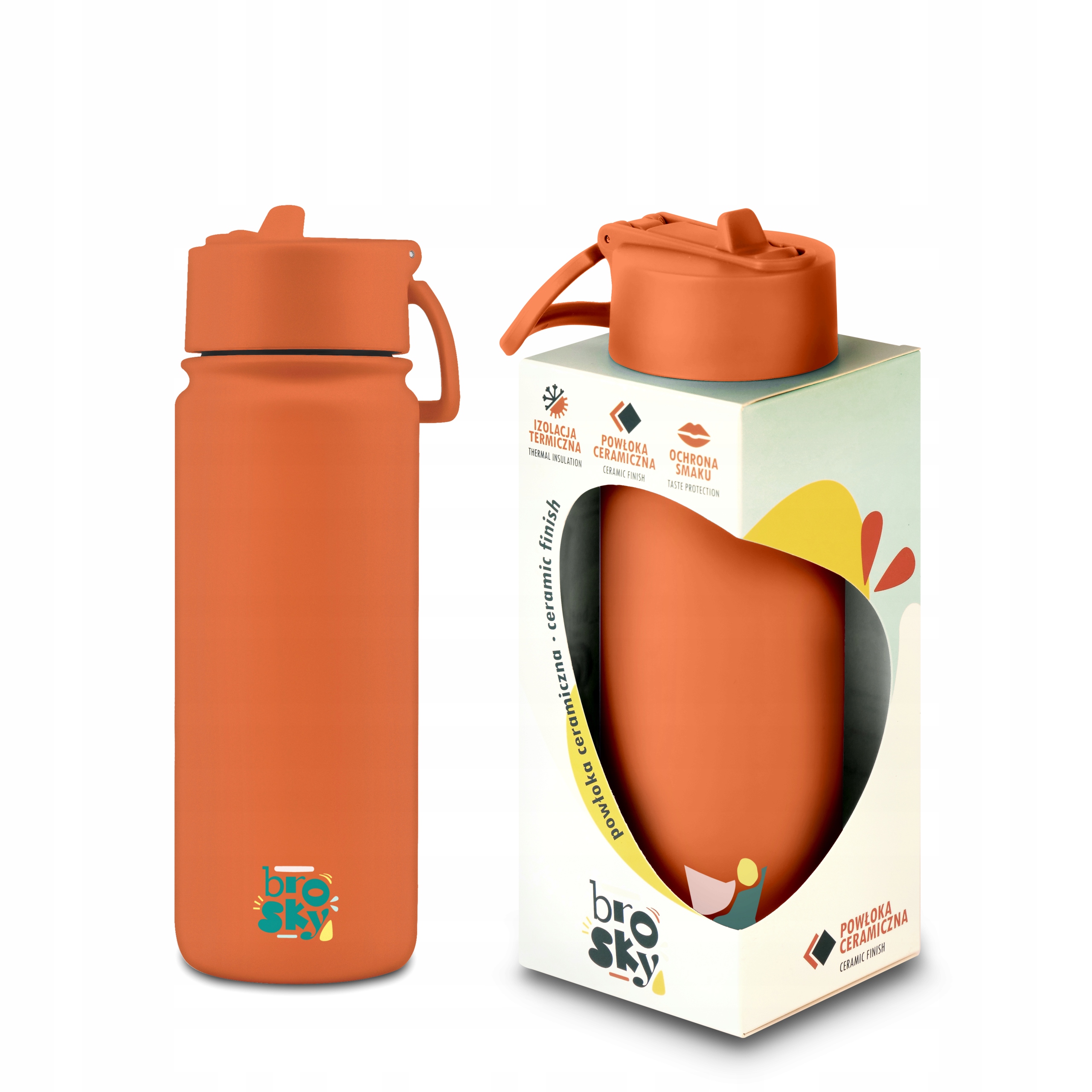 Brosky Abstract Ceglasta stalowa butelka termiczna ze słomką 550 ml – Praktyczność i styl w jednym