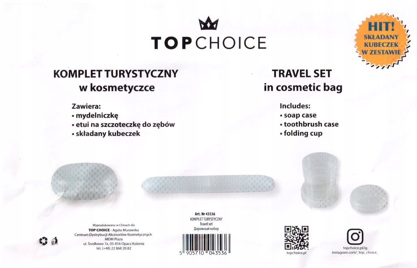 Zestaw zawiera niezbędne akcesoria toaletowe