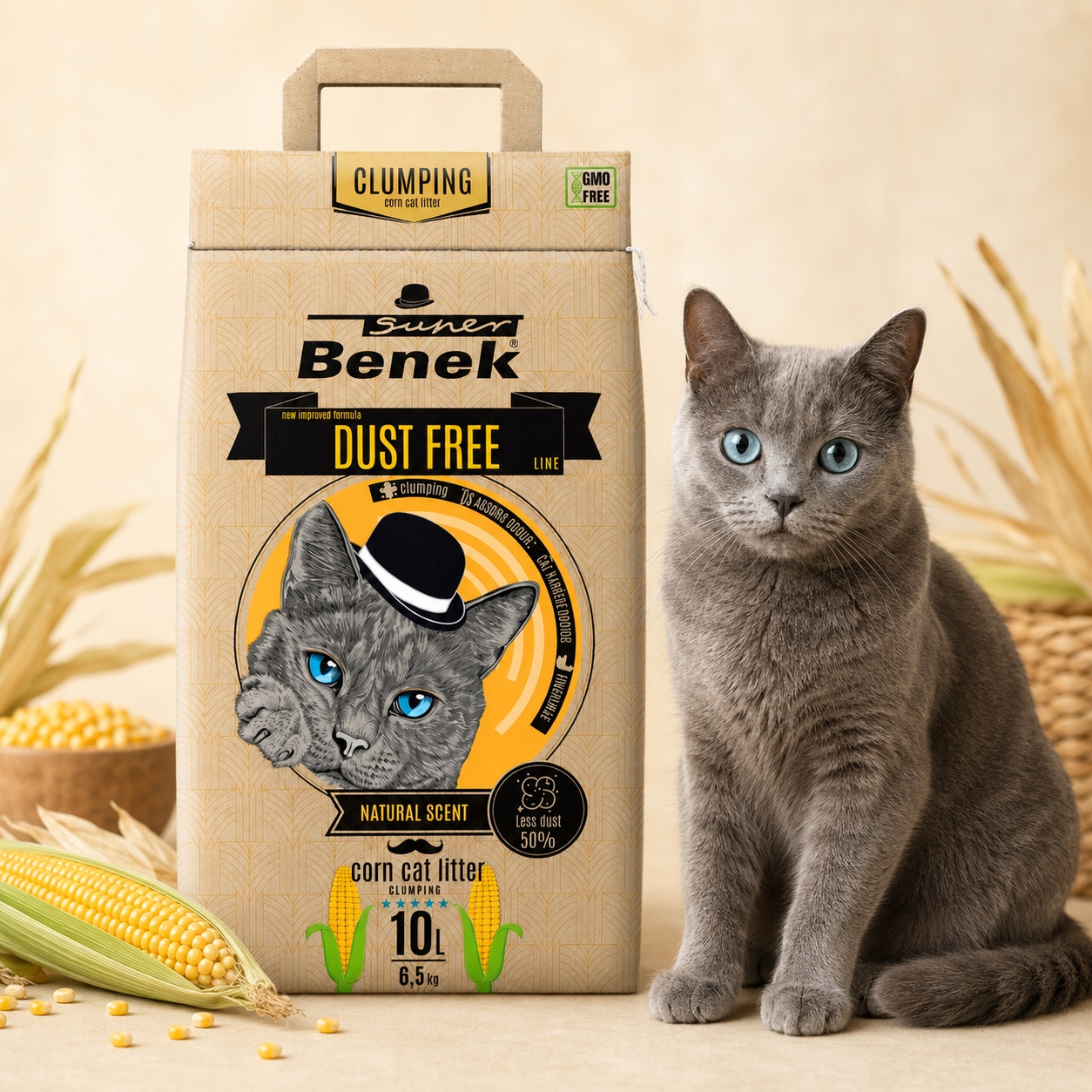 Naturalny żwirek kukurydziany Super Benek Corn Cat Dust Free – Komfort dla kota i czystość w domu