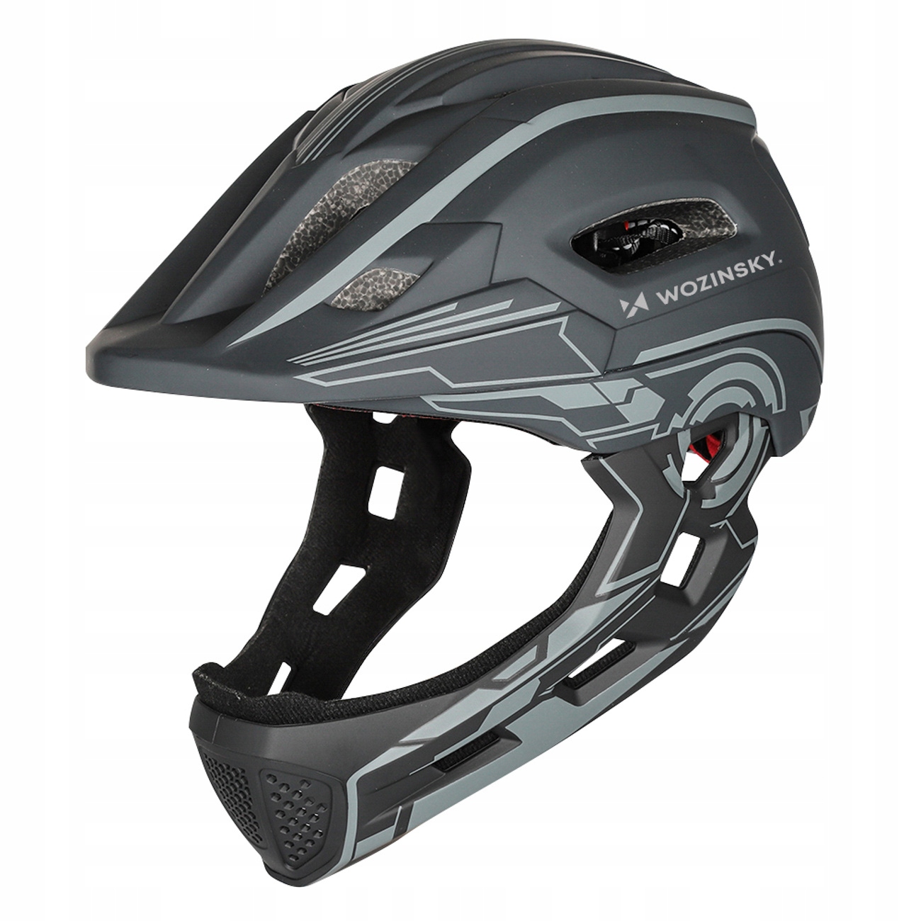 Kask rowerowy fullface dziecięcy Wozinsky z tylną lampką USB S - szary – Bezpieczeństwo i styl dla młodych rowerzystów