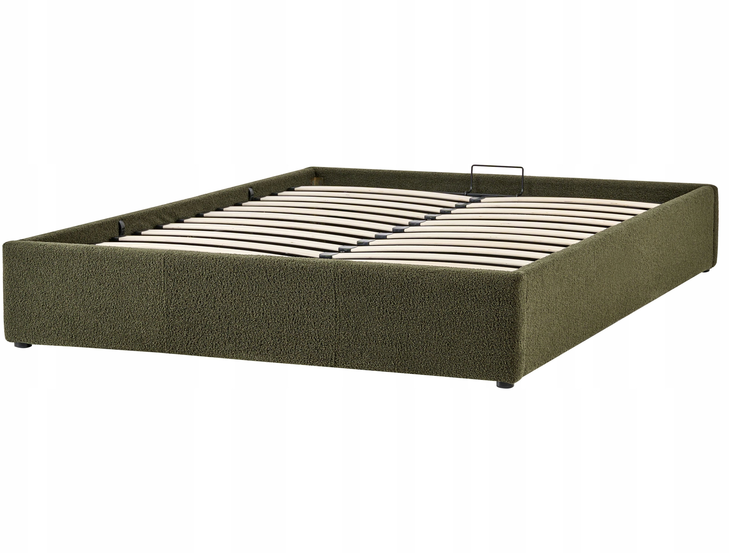 Łóżko z pojemnikiem bez zagłówka Boucle DINAN 160 x 200 cm Ciemnozielony – Komfort i styl w Twojej sypialni