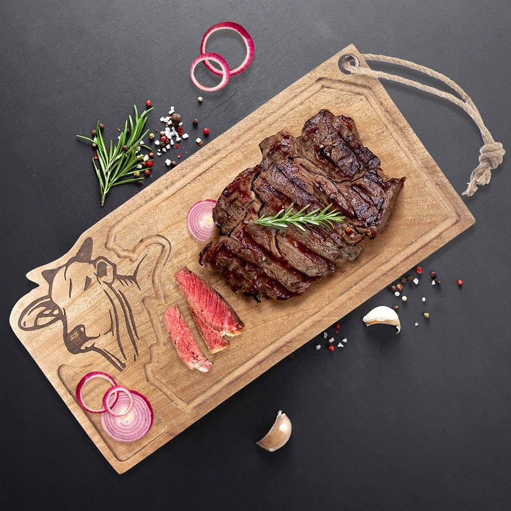 Deska Mangowiec ORION 45 x 22 cm z Rowkiem i Głową Byka – Idealna do Serwowania i Krojenia