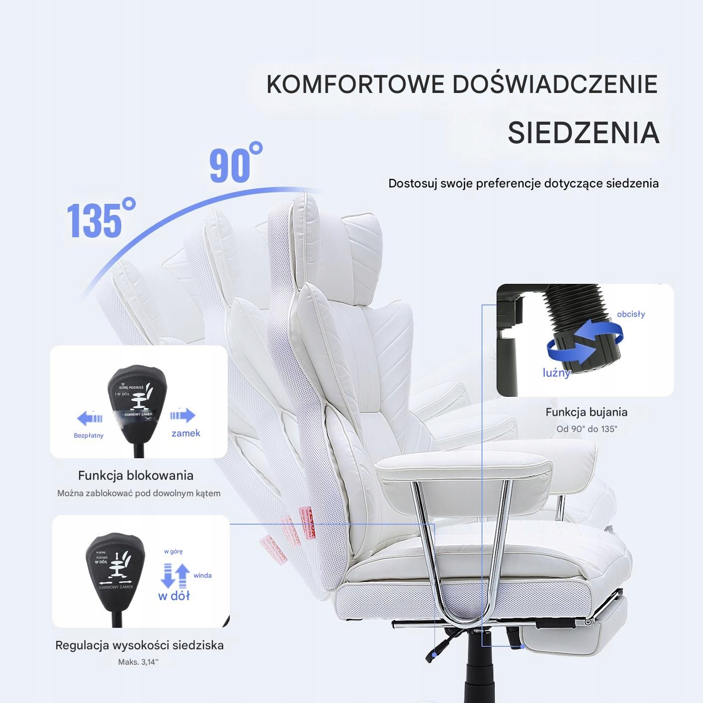 Funkcjonalność podnóżka dla maksymalnego relaksu