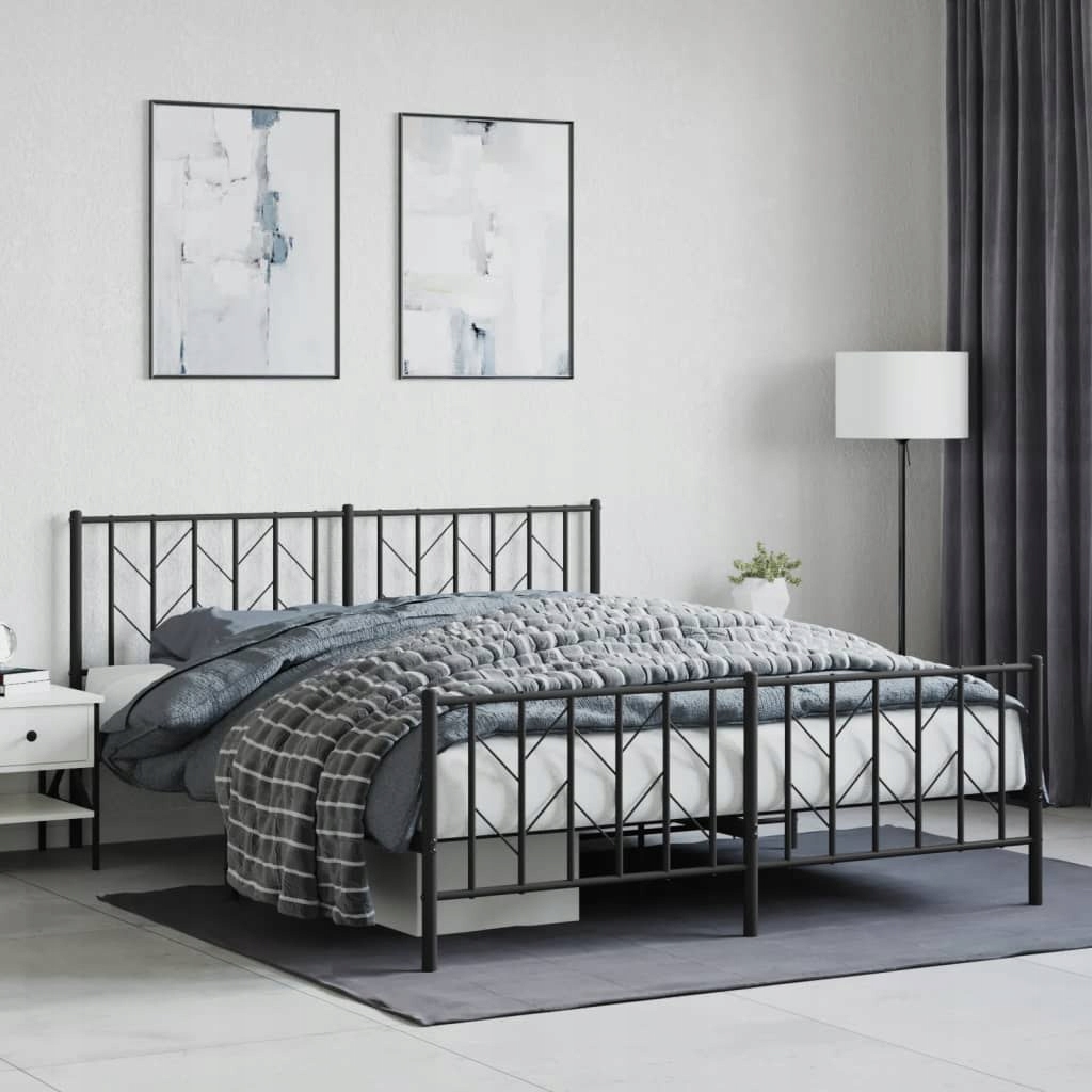 Metalowe łóżko z zanóżkiem, bez materaca, czarne, 160x200 cm – Elegancja i funkcjonalność w Twojej sypialni