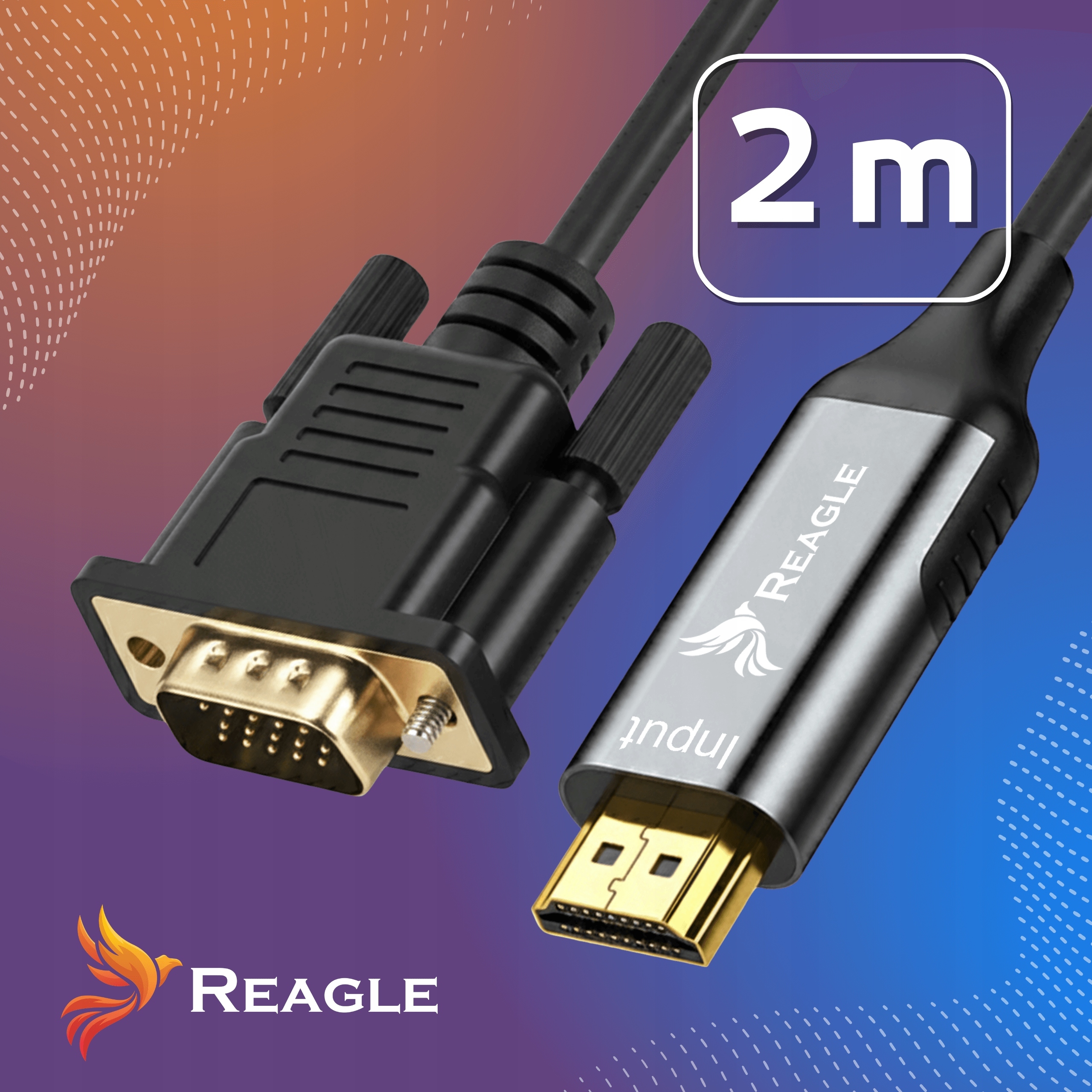 Kabel HDMI na VGA 2M – Przewód konwerter Full HD 1080p do monitora