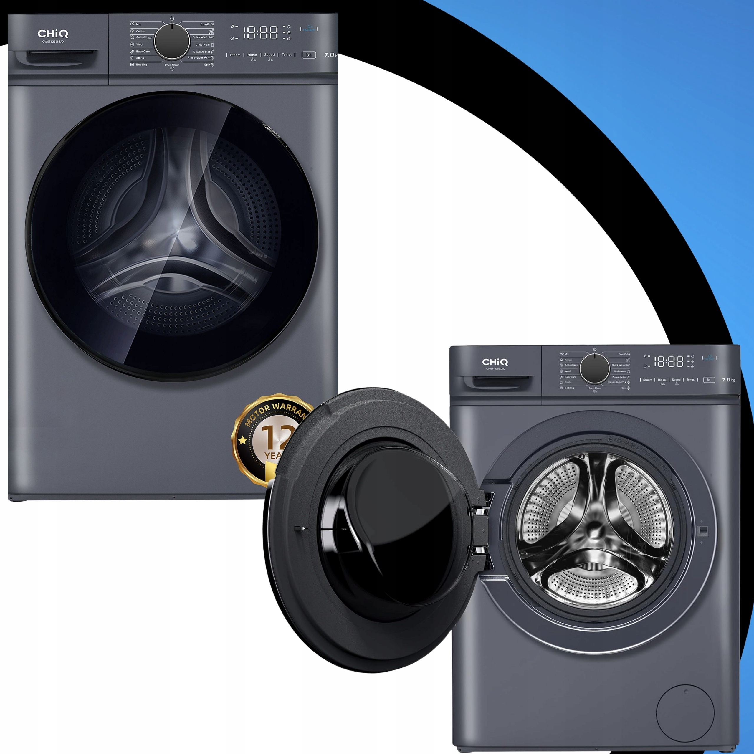 Pralka parowa 7 kg CHiQ CW07123863AX Steam Space Pro – Nowoczesne rozwiązanie dla Twojego domu