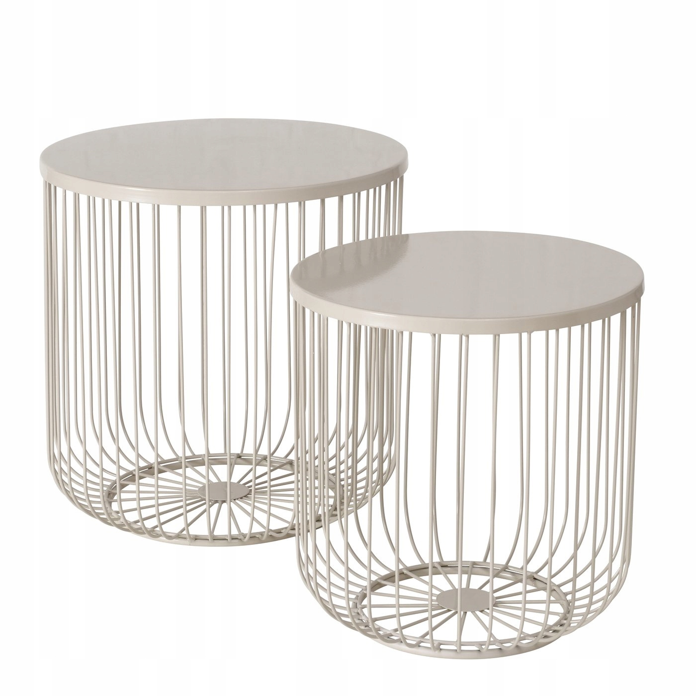 Zestaw dwóch metalowych beżowych stolików okrągłych 41cm i 47cm do salonu