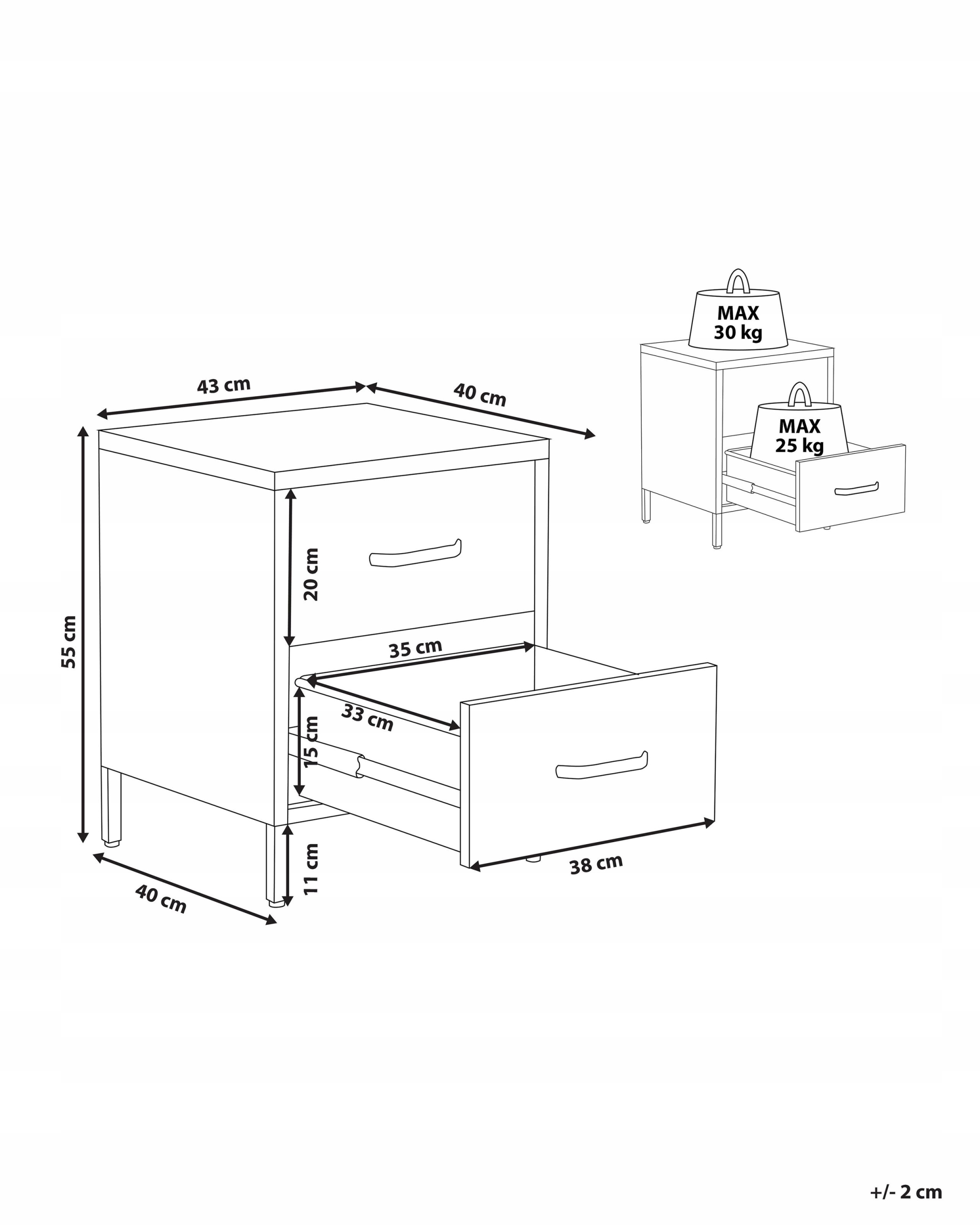 Wymiary i parametry szafki nocnej MALAVI