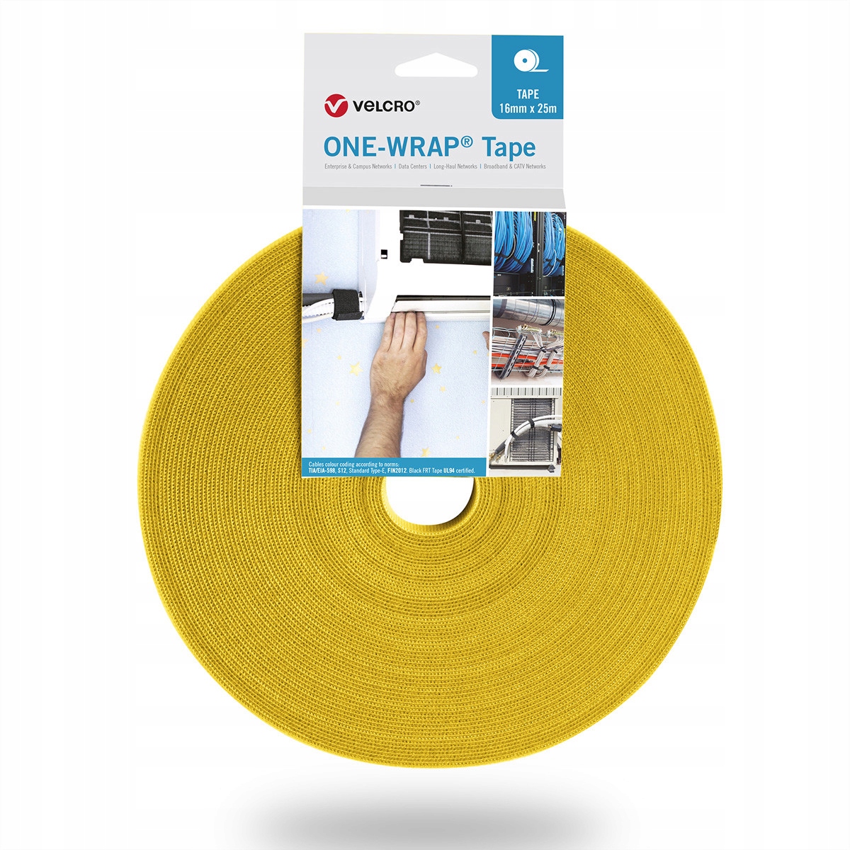 Taśma VELCRO One Wrap o szerokości 10 mm, żółta, 25 m – Idealne rozwiązanie do organizacji kabli