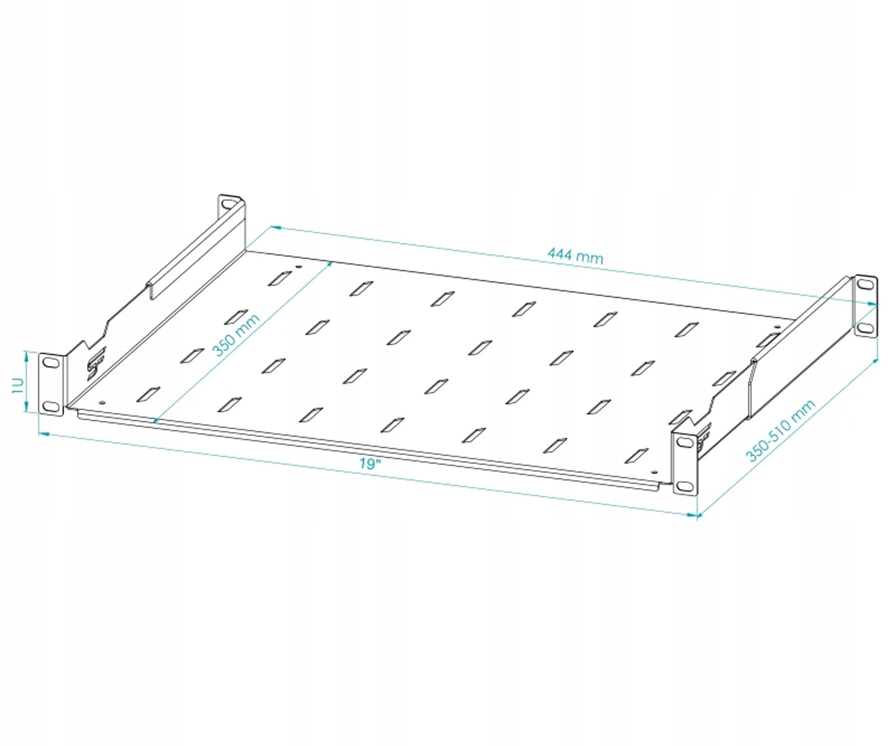 Wymiary i nośność półki regulowanej S-RSA19-1U-350B