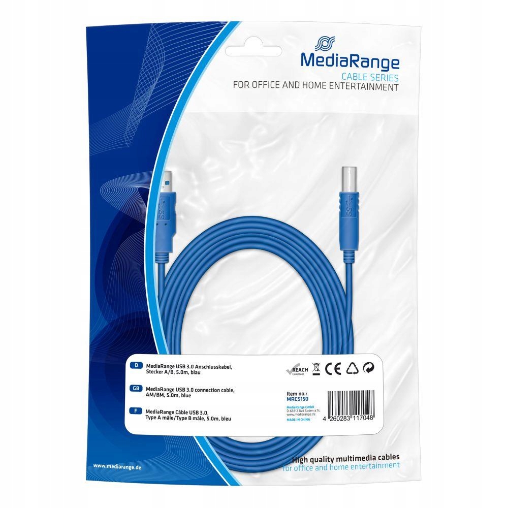 Kabel USB-A - USB-B 5 m Niebieski (MRCS150) – Idealne połączenie dla Twojego komputera