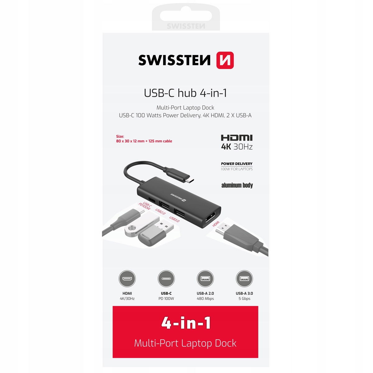 HUB 4w1 USB-C 100W HDMI 4K 2x USB-A – Wszechstronna stacja dokująca do laptopa