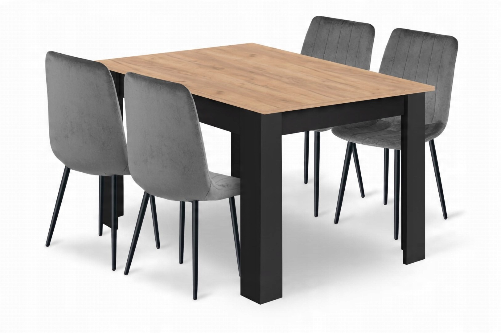 Zestaw stół NP 120x80 Craft Czarny + 4 krzesła LAVA szare – Idealne do Twojego wnętrza