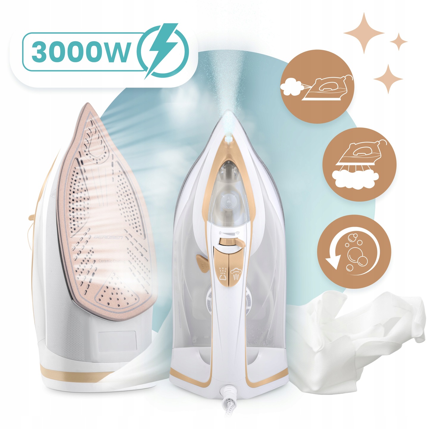 Moc 3000W – Szybkie i efektywne prasowanie