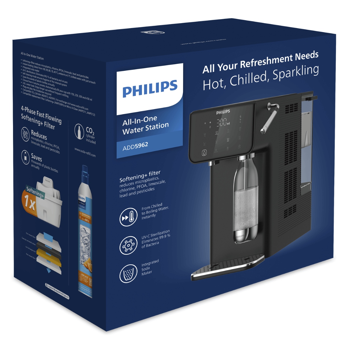 PHILIPS STACJA DO WODY Z SATURATOREM ADD5962BK/10 – Nowoczesny dystrybutor wody do Twojej kuchni