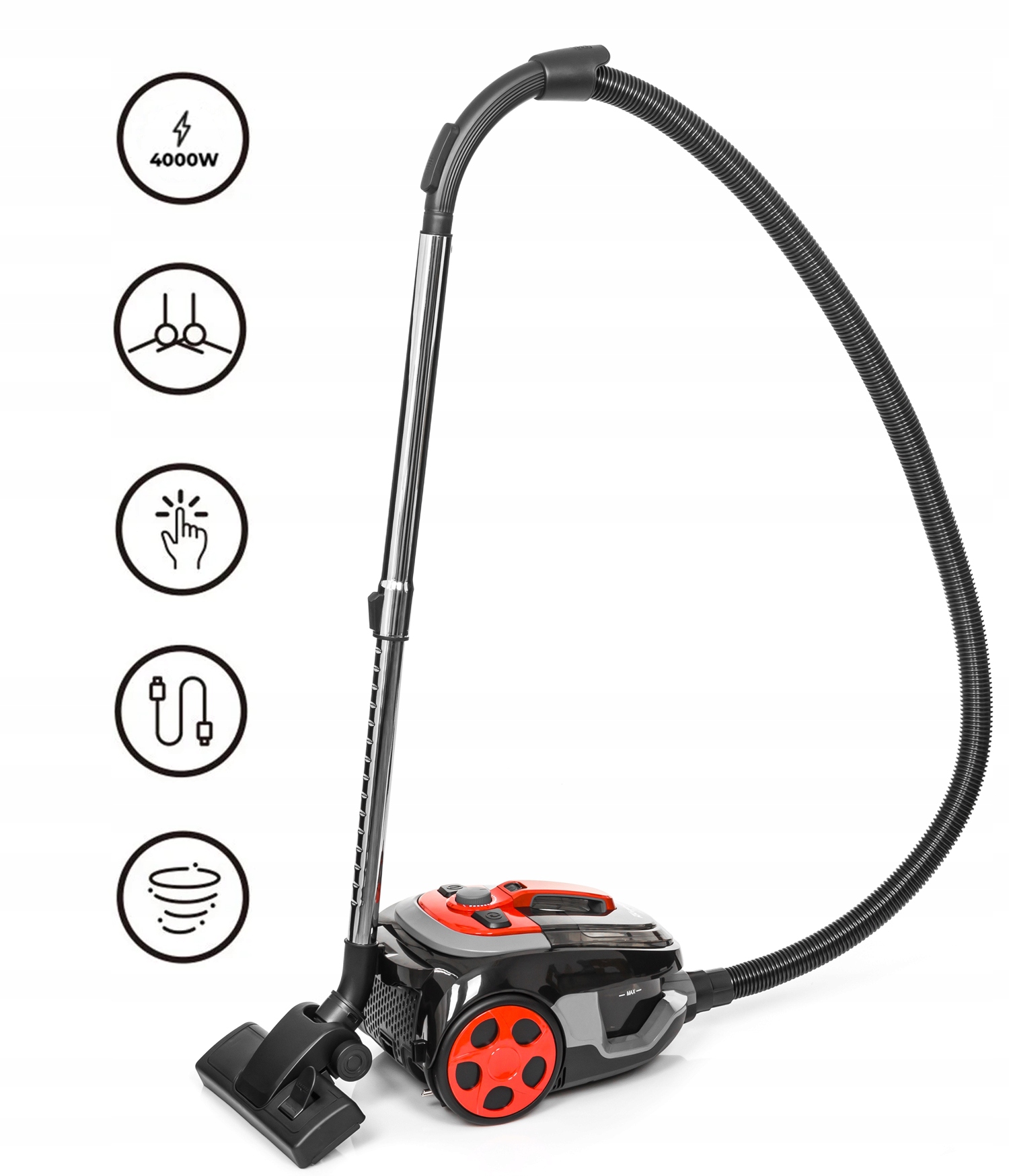 ODKURZACZ CYKLONOWY LEHMANN BEZWORKOWY TURBOSZCZOTKA max 4000W HEPA CICHY Pojemność zbiornika na kurz 2.5 l