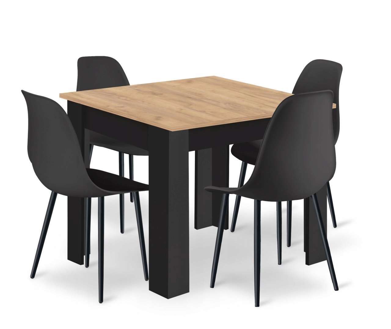 Zestaw Stół NP 80x80cm Artisan nogi czarne + 4 krzesła WAT czarne – Idealne rozwiązanie do Twojej jadalni