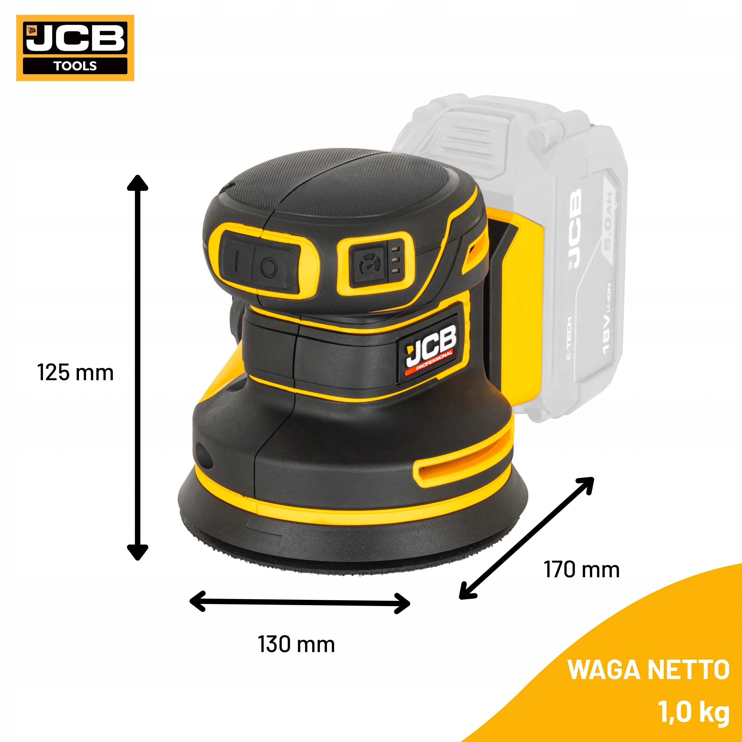 JCB Professional 18V Szlifierka Mimośrodowa 125 mm – Idealne narzędzie do wykończeń