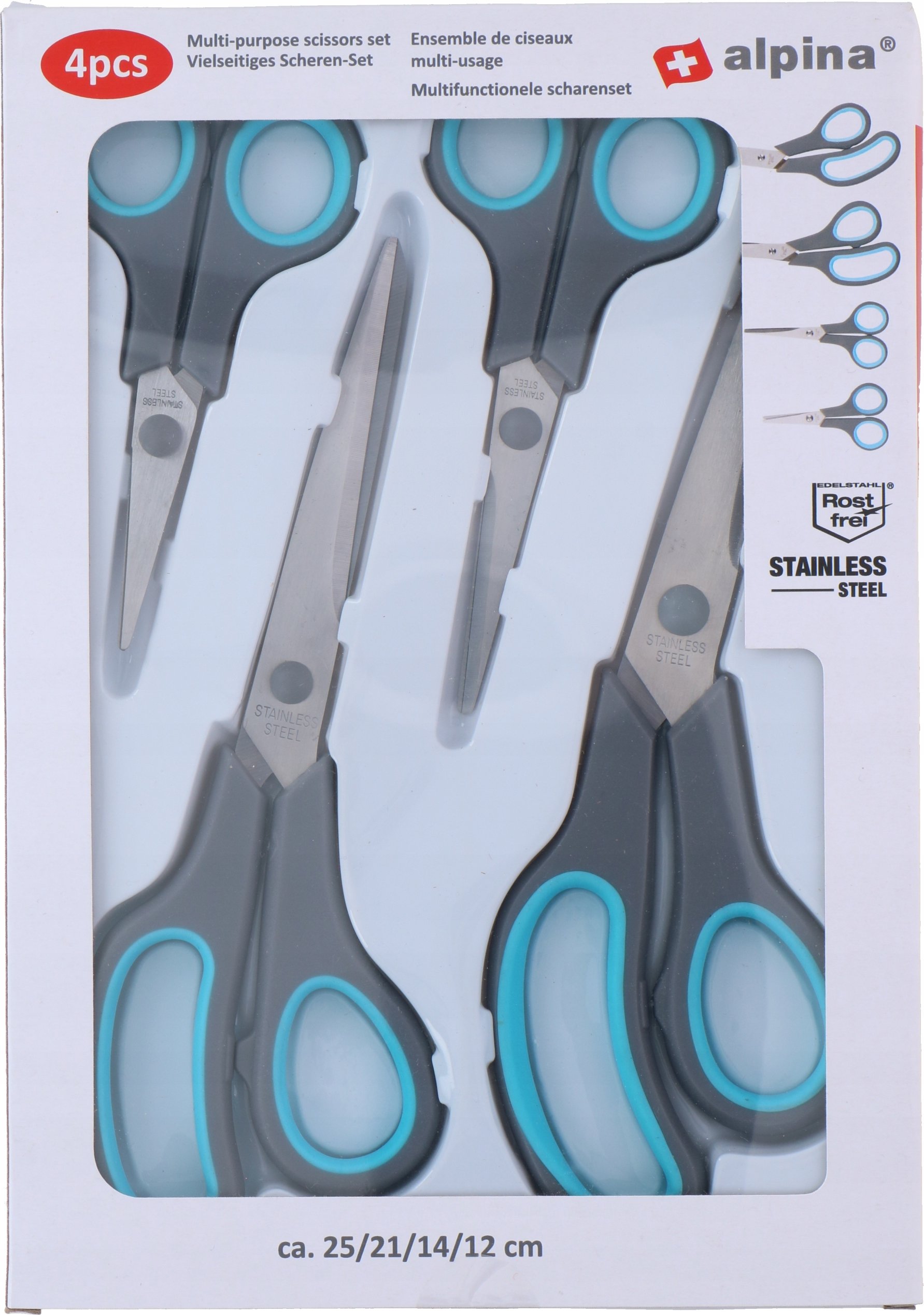 Zestaw ergonomicznych nożyczek Alpina - 4 sztuki do każdego domu