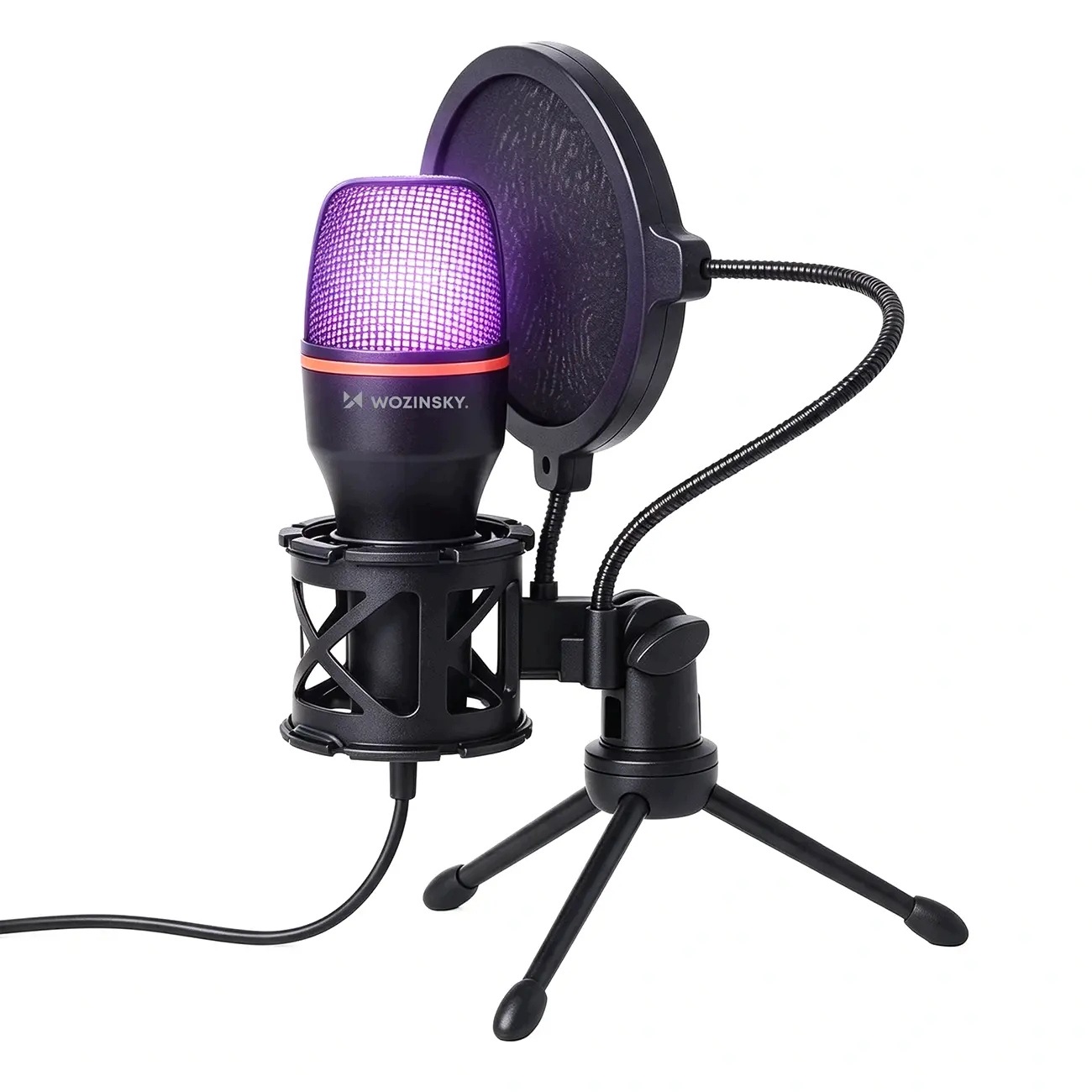 Mikrofon Wozinsky Studio Gaming USB z RGB Stojakiem - Czysty dźwięk w Twoim zasięgu