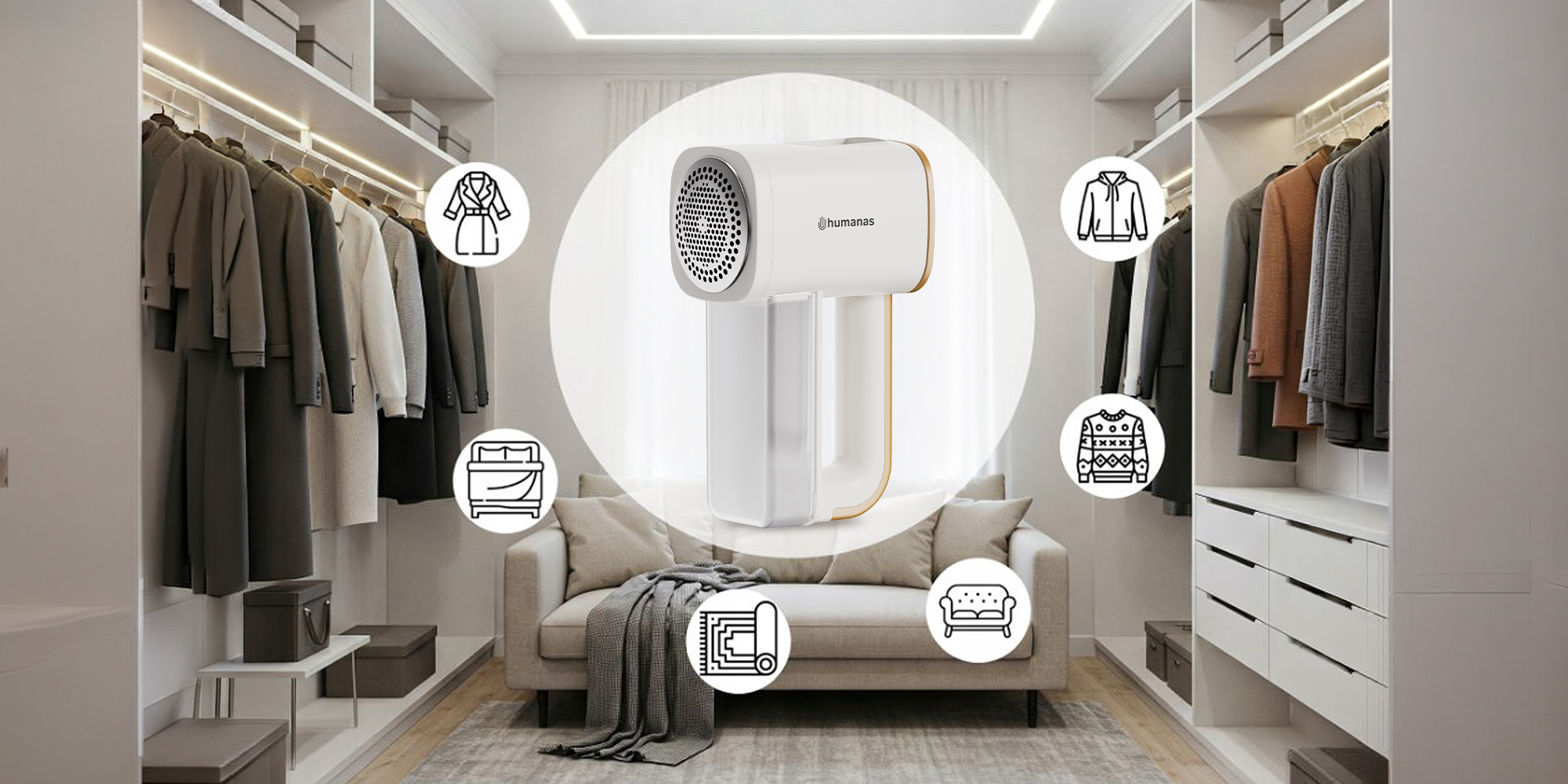 width=100% Golarka do ubrań Humanas FabricCare FS-FC01 - biała