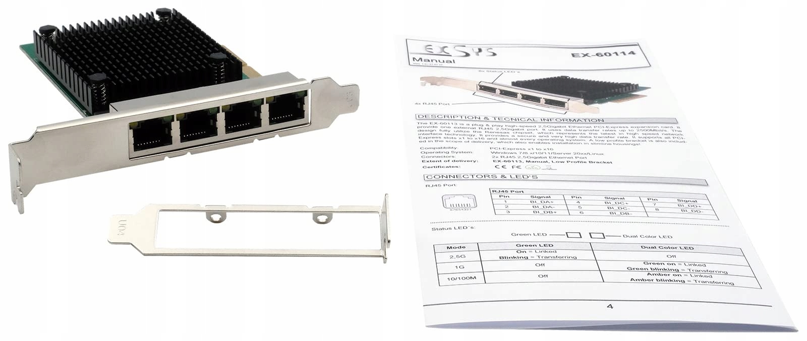 EX-60114 4-portowa 2,5-gigabitowa karta sieciowa PCIe – Wydajność i niezawodność w Twoim komputerze
