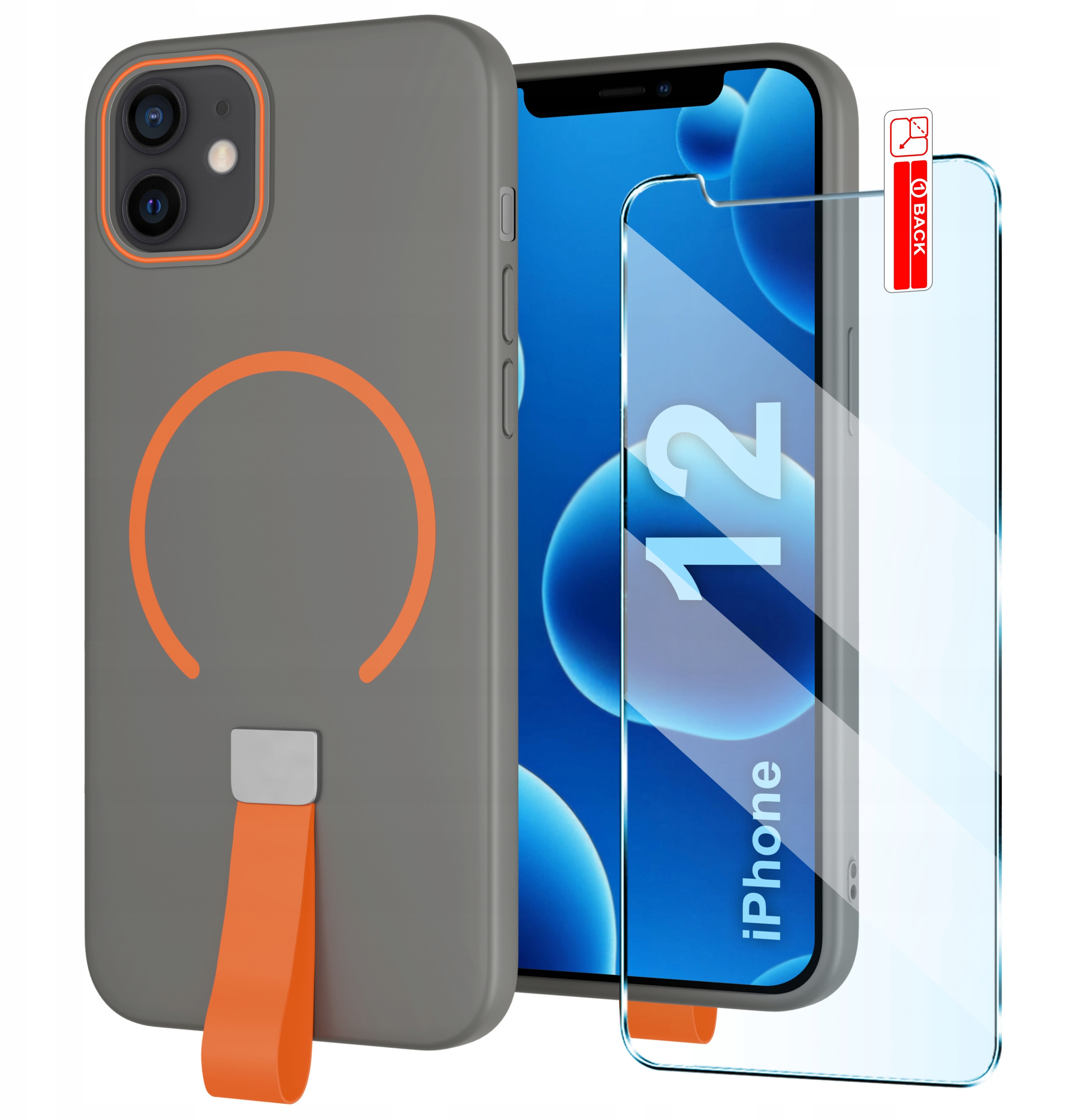 Etui z Paskiem na palec Matowe SZARE do iPhone 12 – Pełna ochrona i styl
