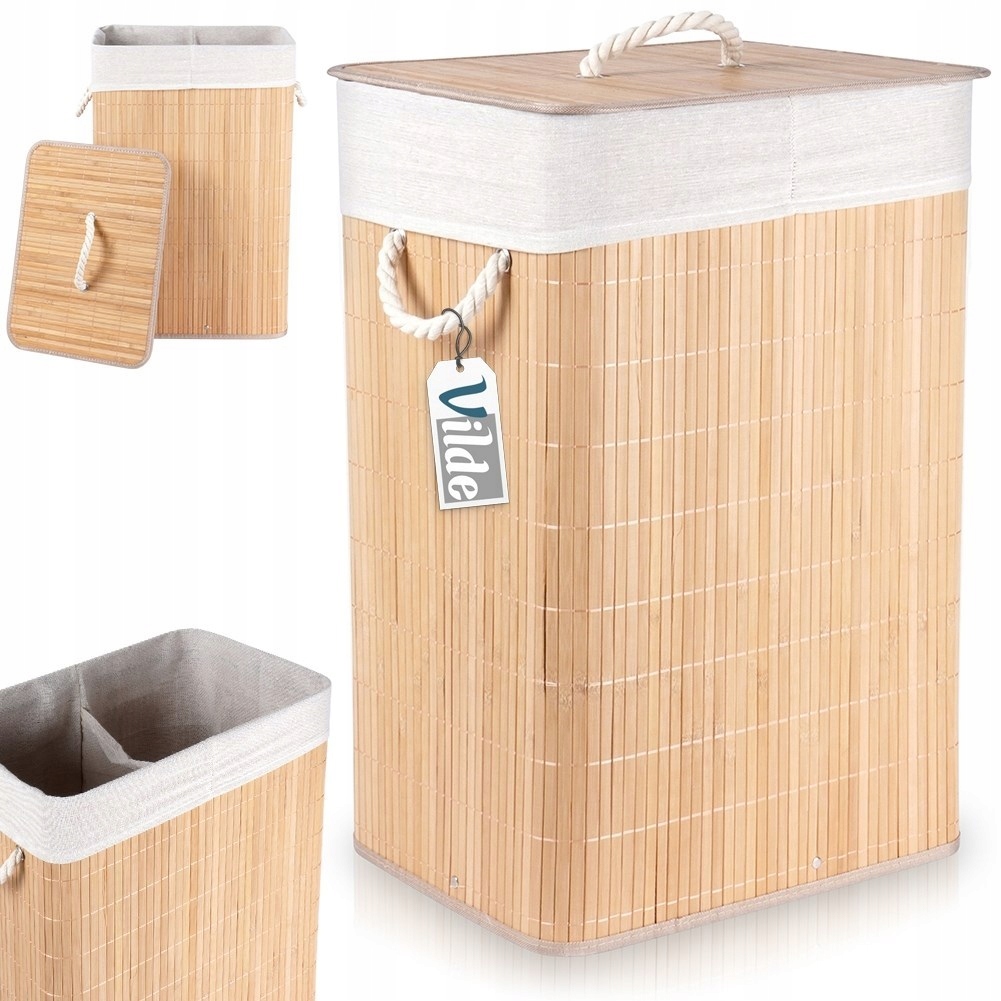 Kosz na pranie bambusowy beżowy 70 l Orion – Elegancka organizacja w Twojej łazience