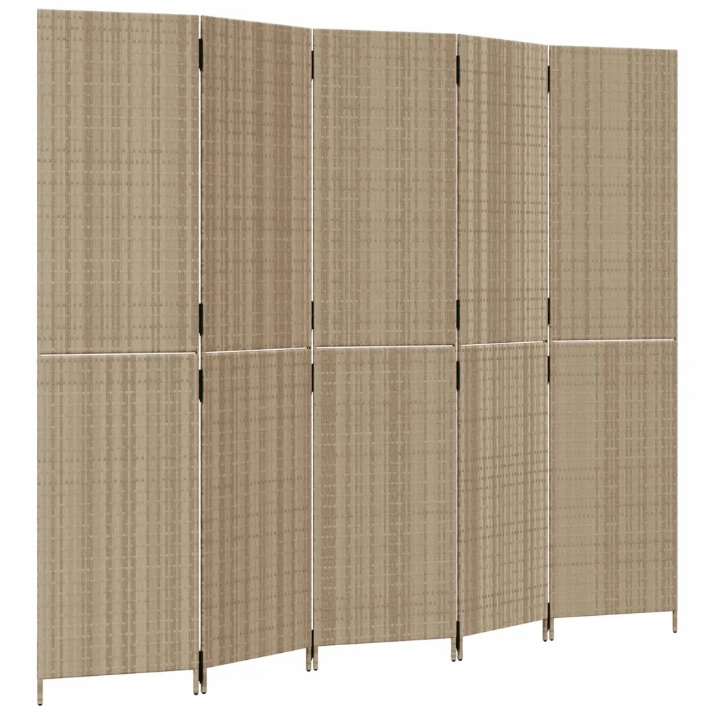 Parawan 5-panelowy, beżowy, polirattan – Elegancja i funkcjonalność w Twoim wnętrzu