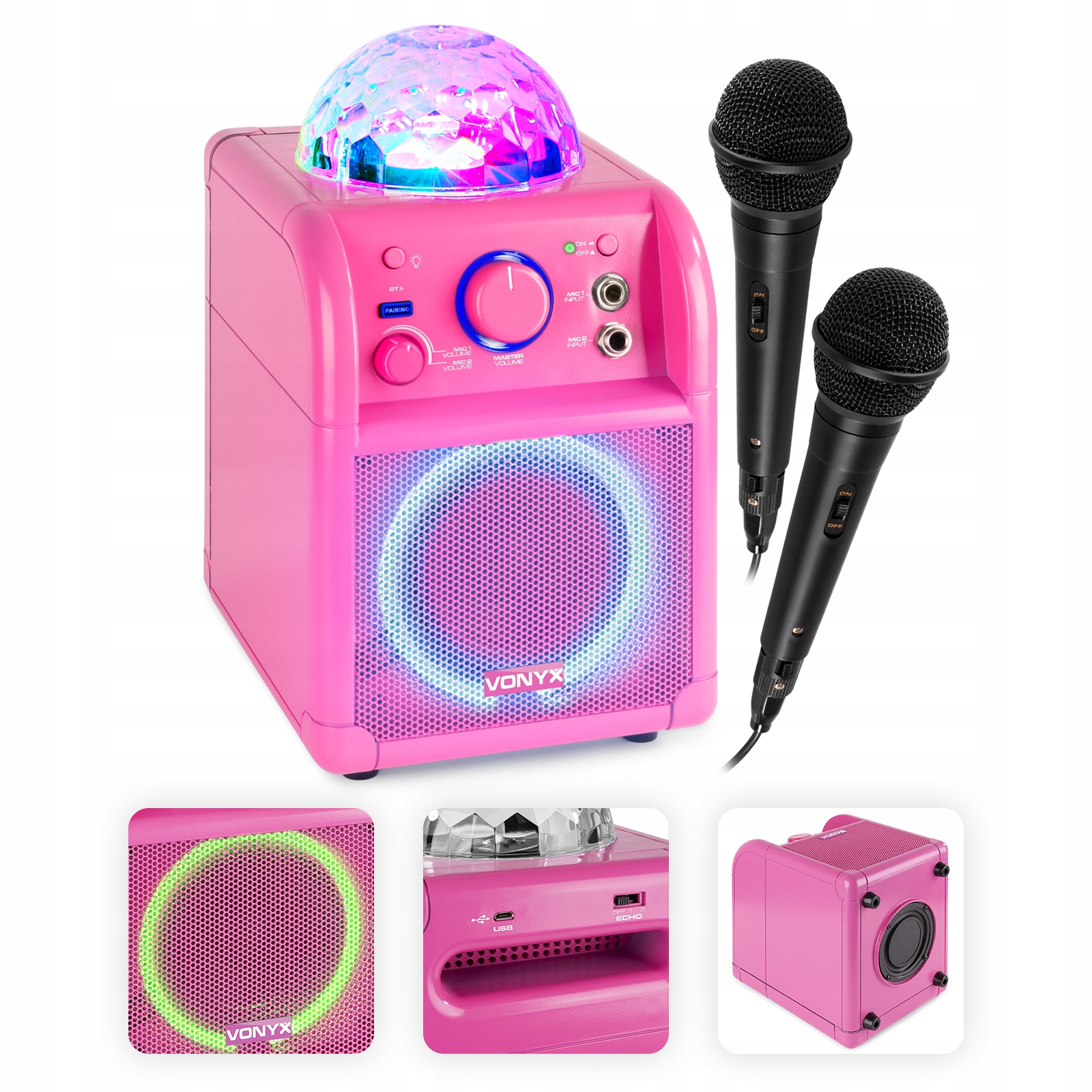 Głośnik karaoke LED Kula Różowy SBS55P BT Vonyx – Idealny na każdą imprezę