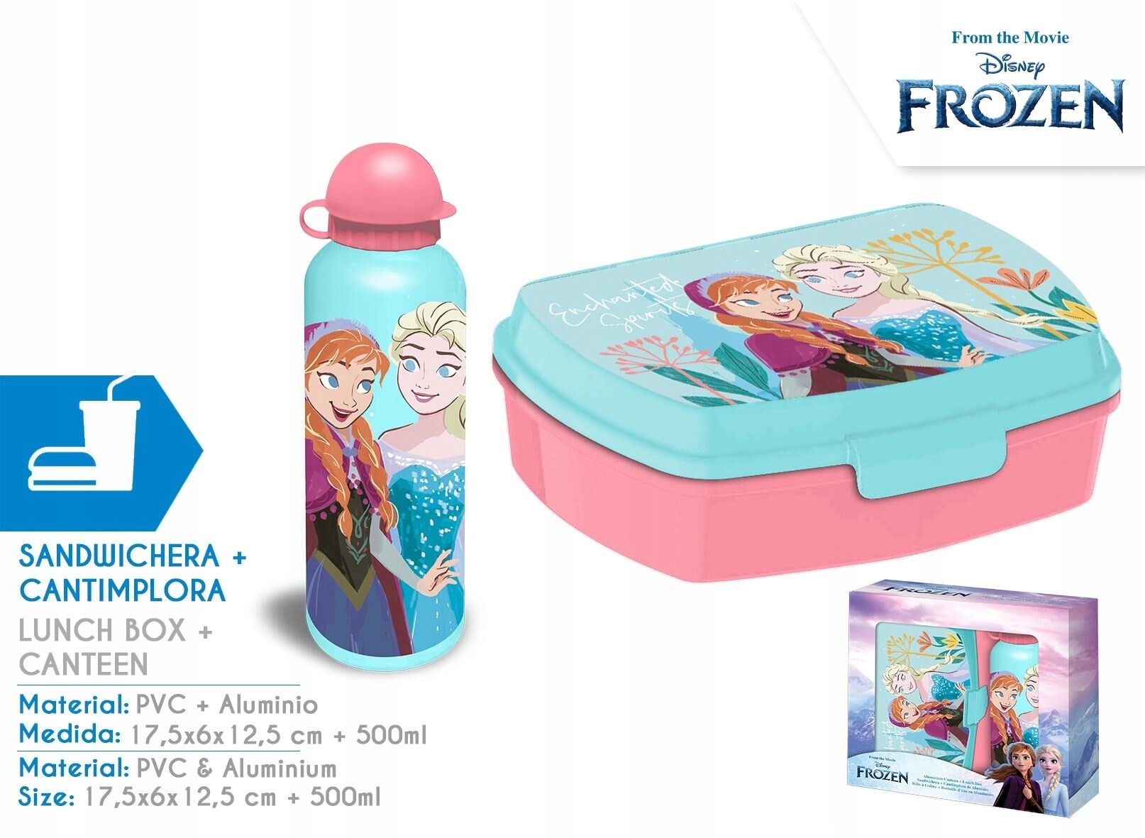 Zestaw Bidon aluminiowy + śniadaniówka Kraina Lodu Frozen FR50009 – Idealny wybór dla małych fanów