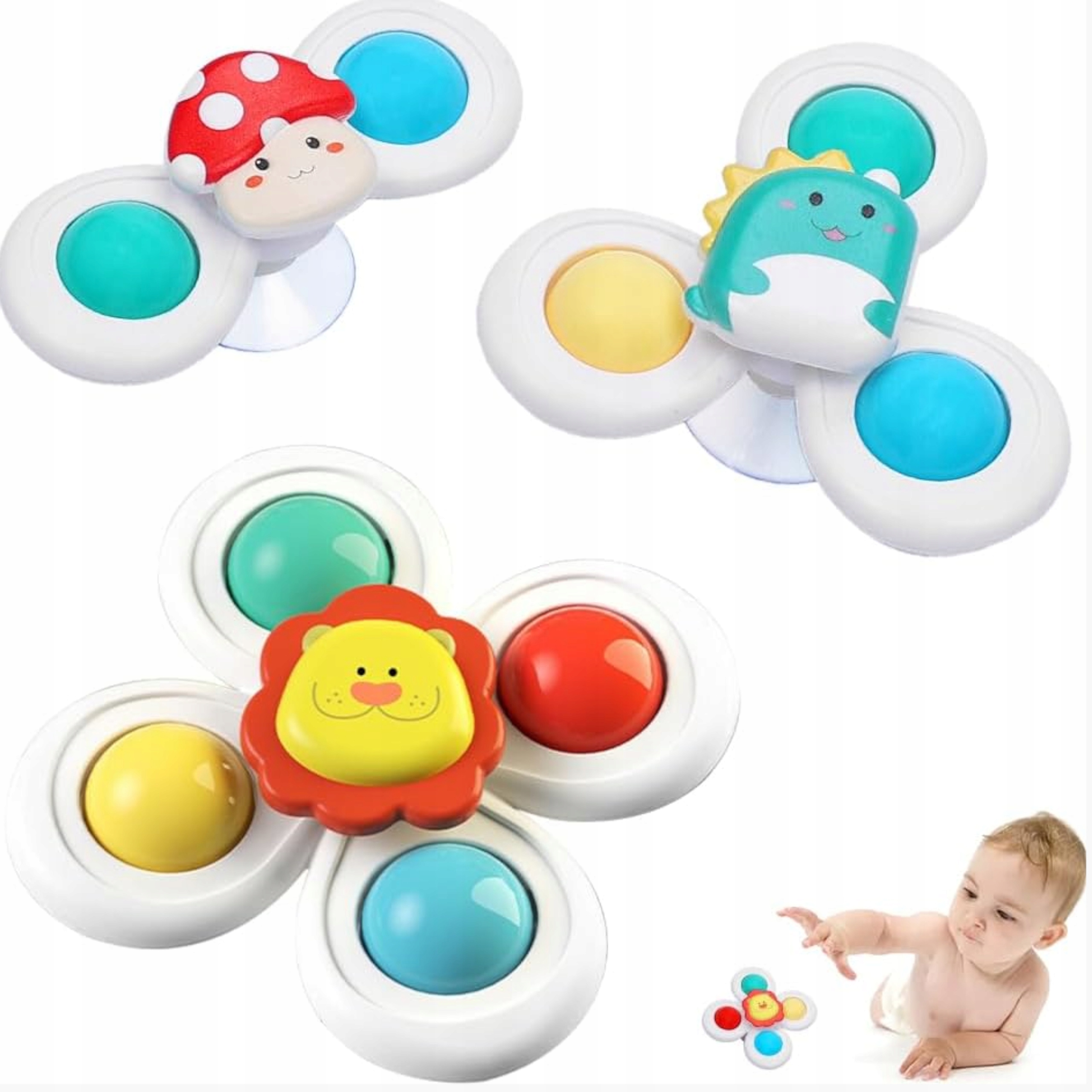 Przyssawki sensoryczne grzechotka spinner dla niemowląt 168JT-5 – Kolorowa zabawa dla Twojego Malucha