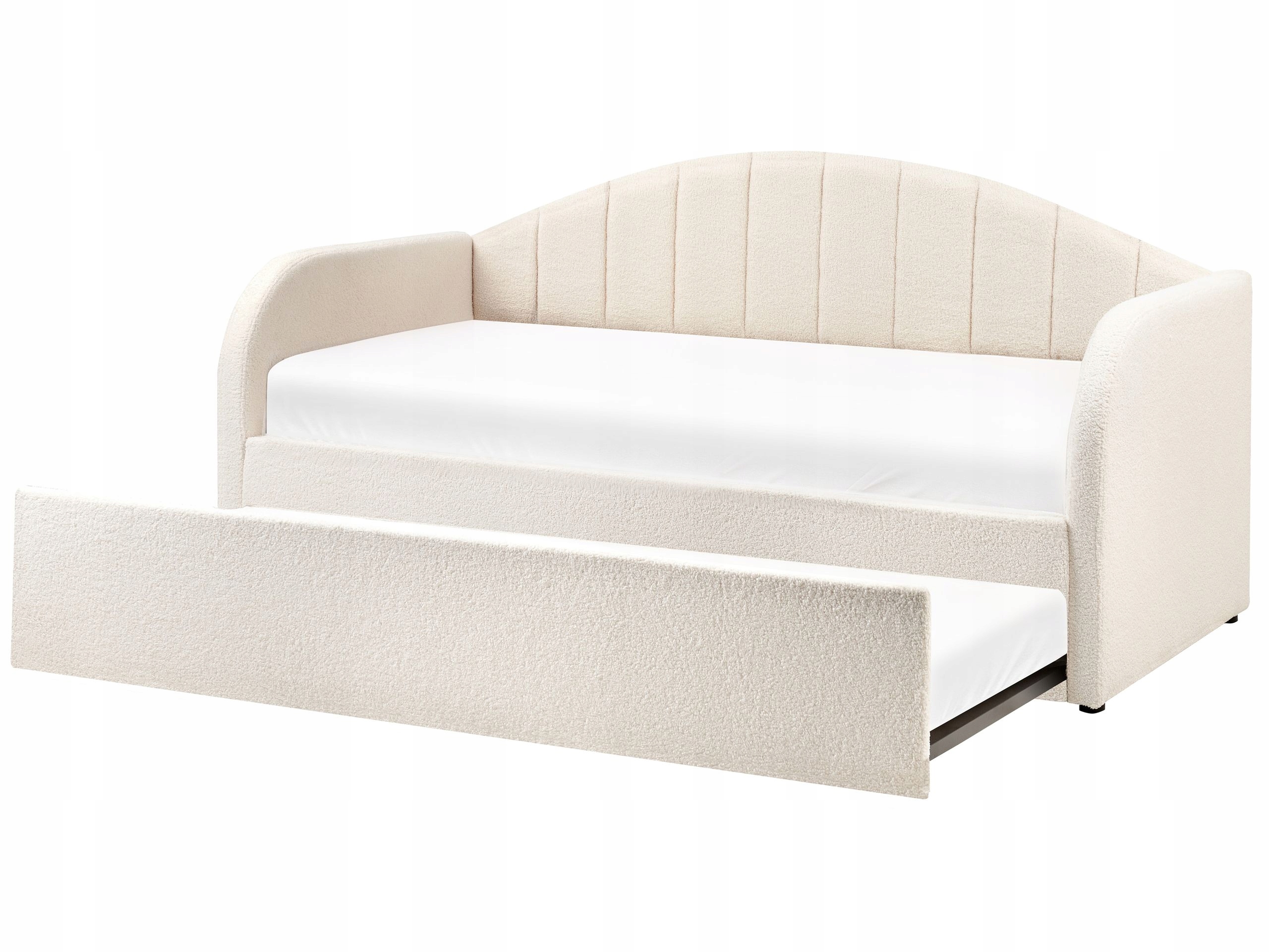 Łóżko wysuwane Boucle EYBURIE 90 x 200 cm Jasnobeżowy – Idealne do pokoju dziecięcego i gościnnego