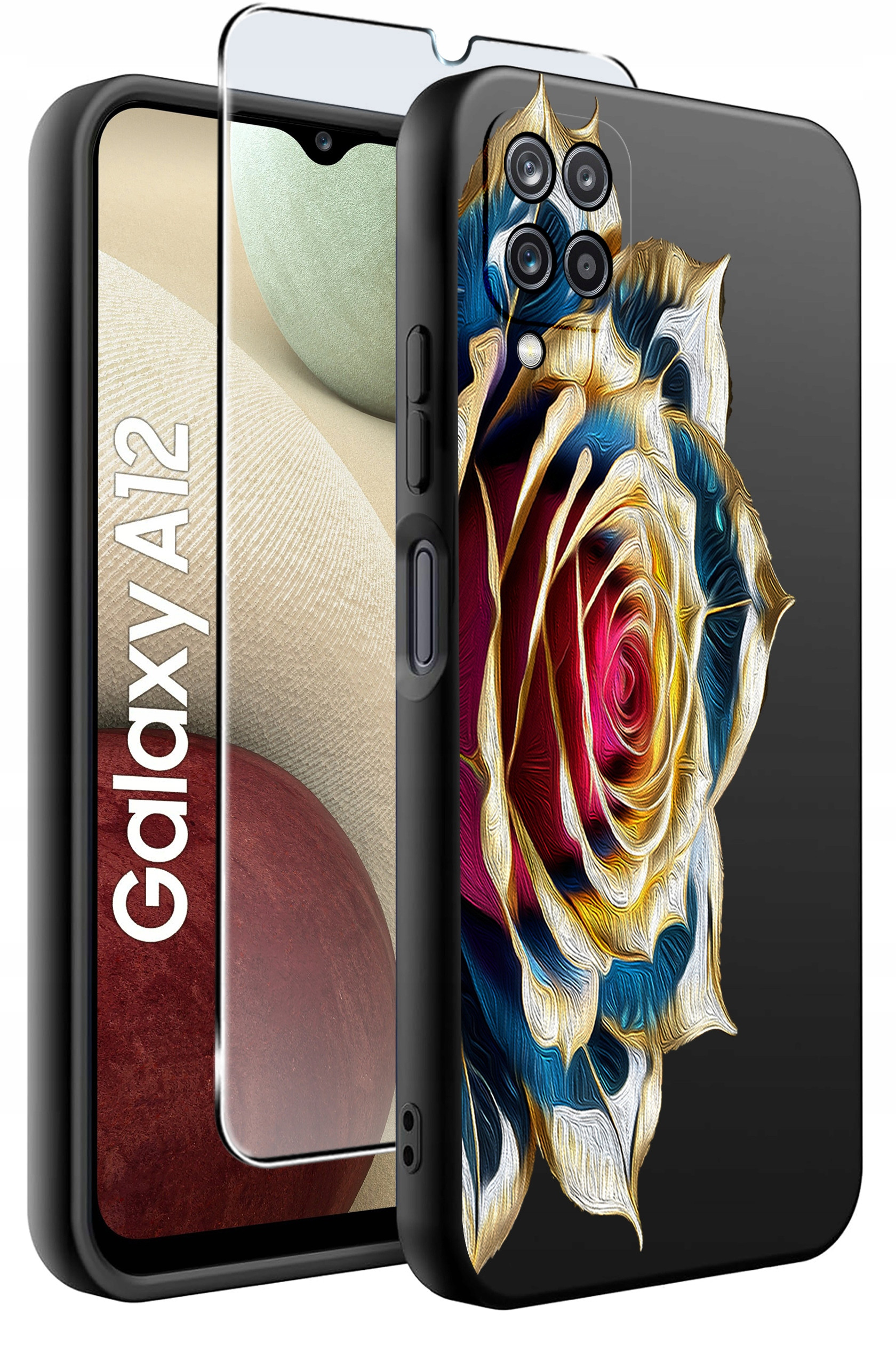 Etui do Samsung Galaxy A12 | M12 WZORY | SILIKONOWE MATT CASE + SZKŁO HARTOWANE 9H – Ochrona i styl w jednym