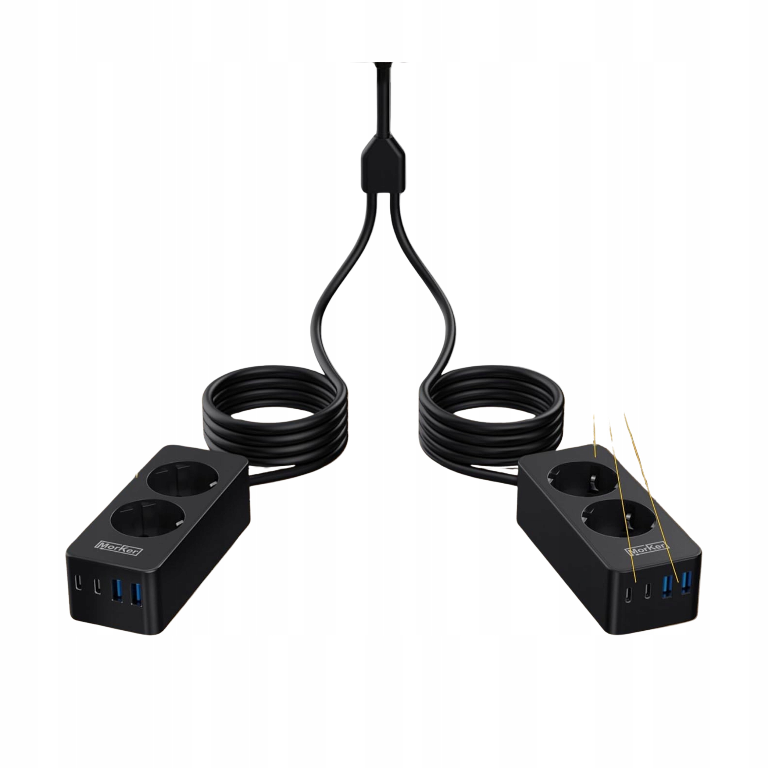 Podwójna listwa zasilająca Przedłużacz 2x2m z AC, USB-A, USB-C – Wydajne zasilanie dla Twojego biura