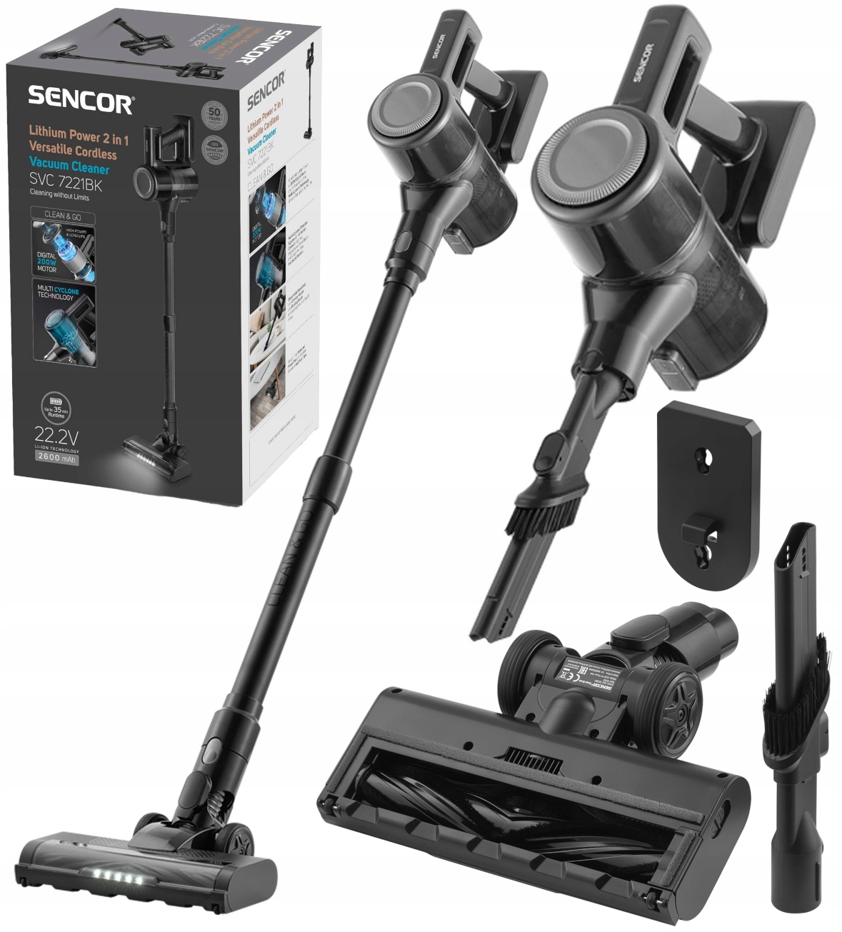 SVC 7221BK Odkurzacz pionowy 2 w 1 akumulatorowy – Wydajność i wygoda w sprzątaniu