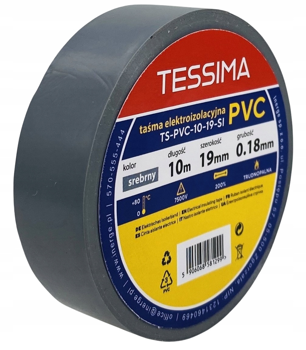 Taśma elektroizolacyjna 10m 19mm 0.18mm srebrna TESSIMA – Niezawodna ochrona elektryczna