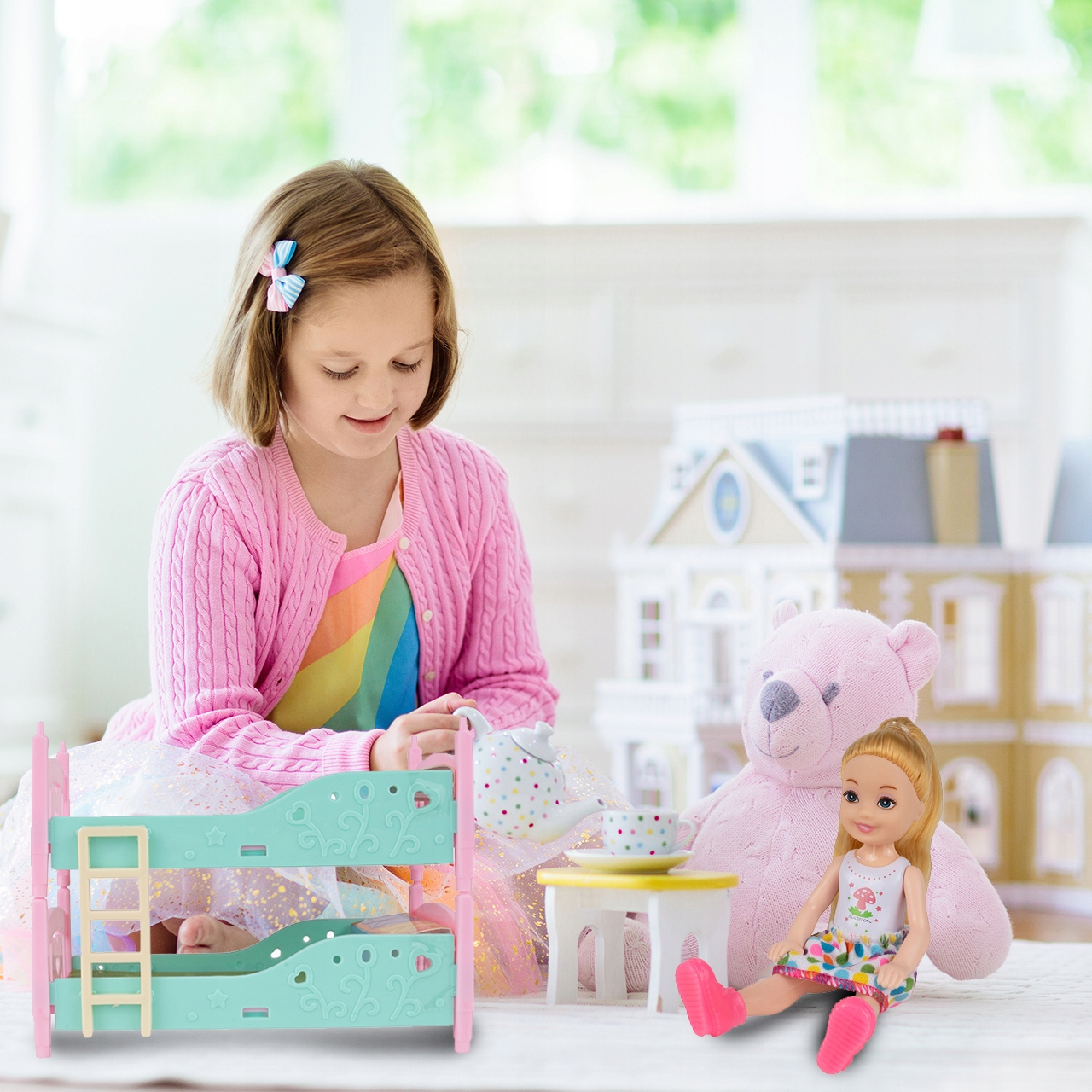 LALKA LALECZKA MODOWA ŁÓŻKO PIĘTROWE + AKCESORIA Wysokość produktu 13.5 cm