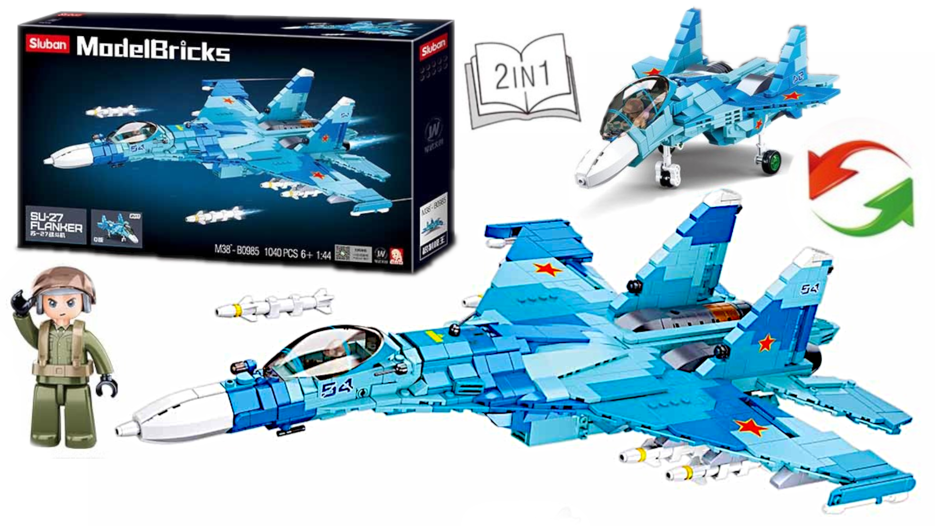 Klocki Samolot Myśliwiec SU27 FLANKER Odrzutowiec TOMDORIX