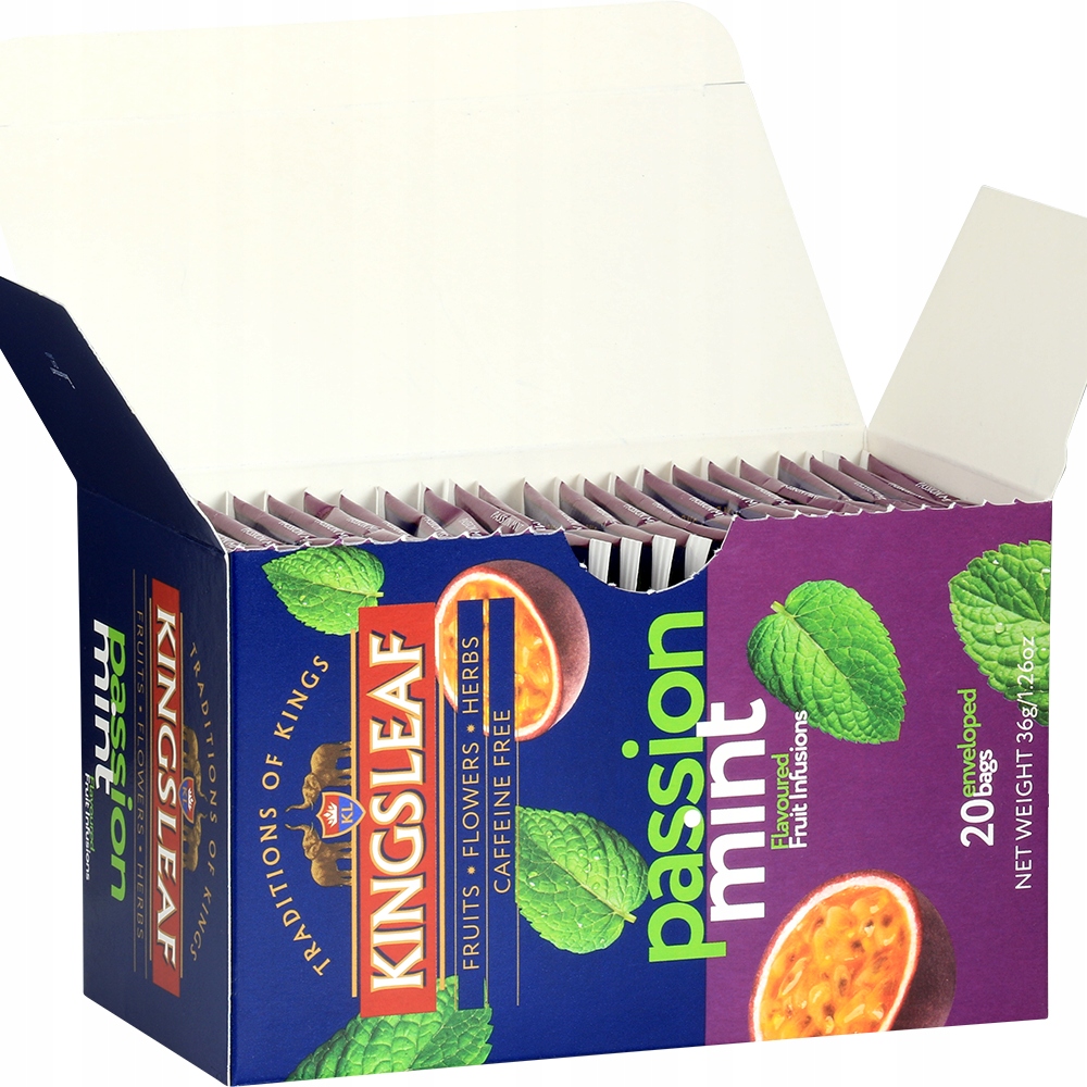Kingsleaf PASSION MINT herbata owocowa MARAKUJA MIĘTA PIEPRZOWA -20 torebek Marka Kingsleaf