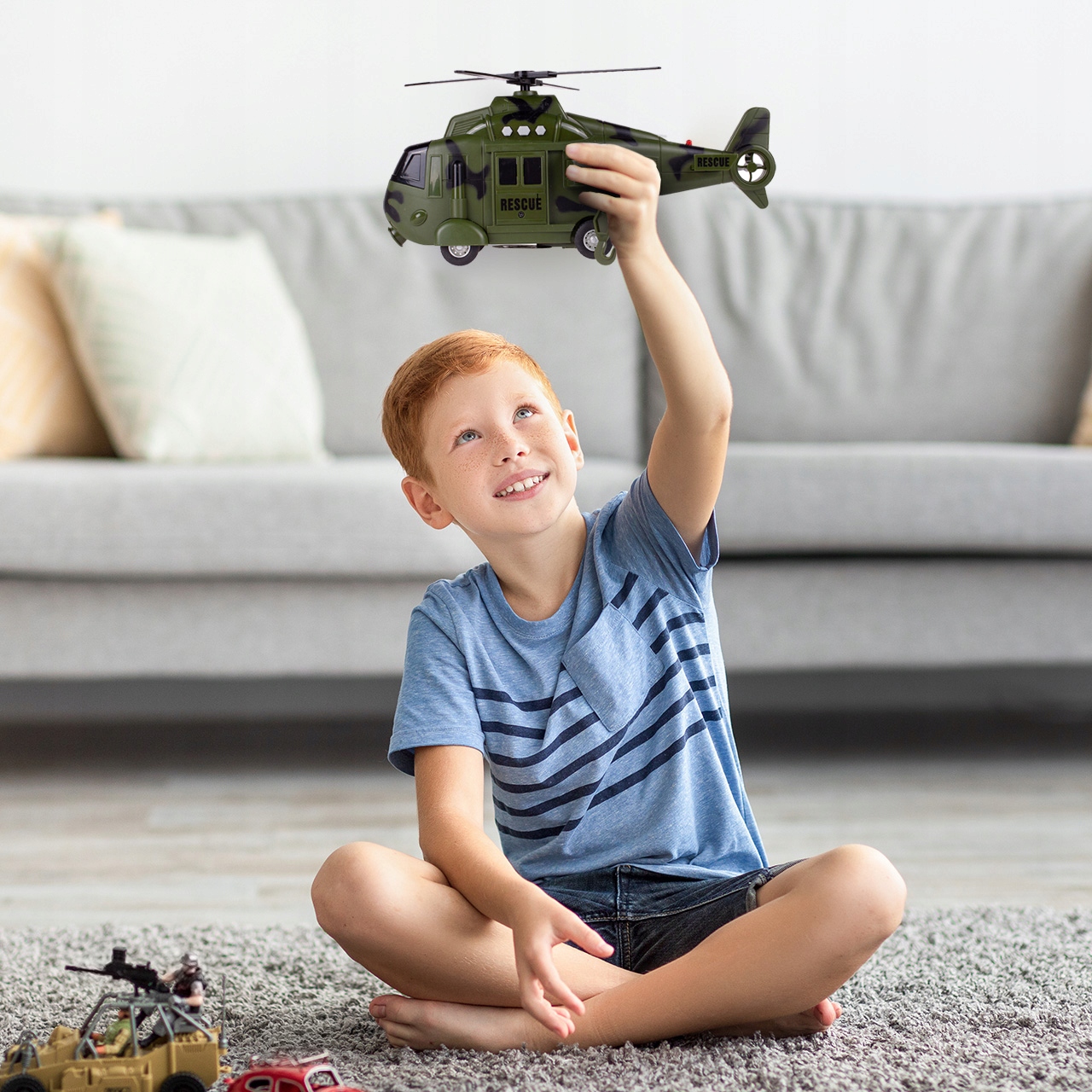 HELIKOPTER WOJSKOWY RATUNKOWY ŚWIATŁO DŹWIĘK DUŻY Materiał Plastik