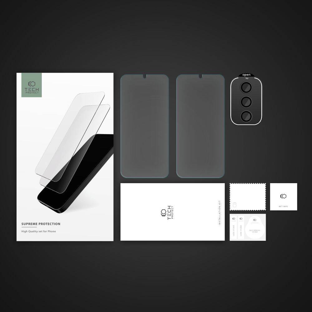 Zawartość zestawu Szkło Hartowane Tech-Protect Supreme Set dla Samsung Galaxy S24