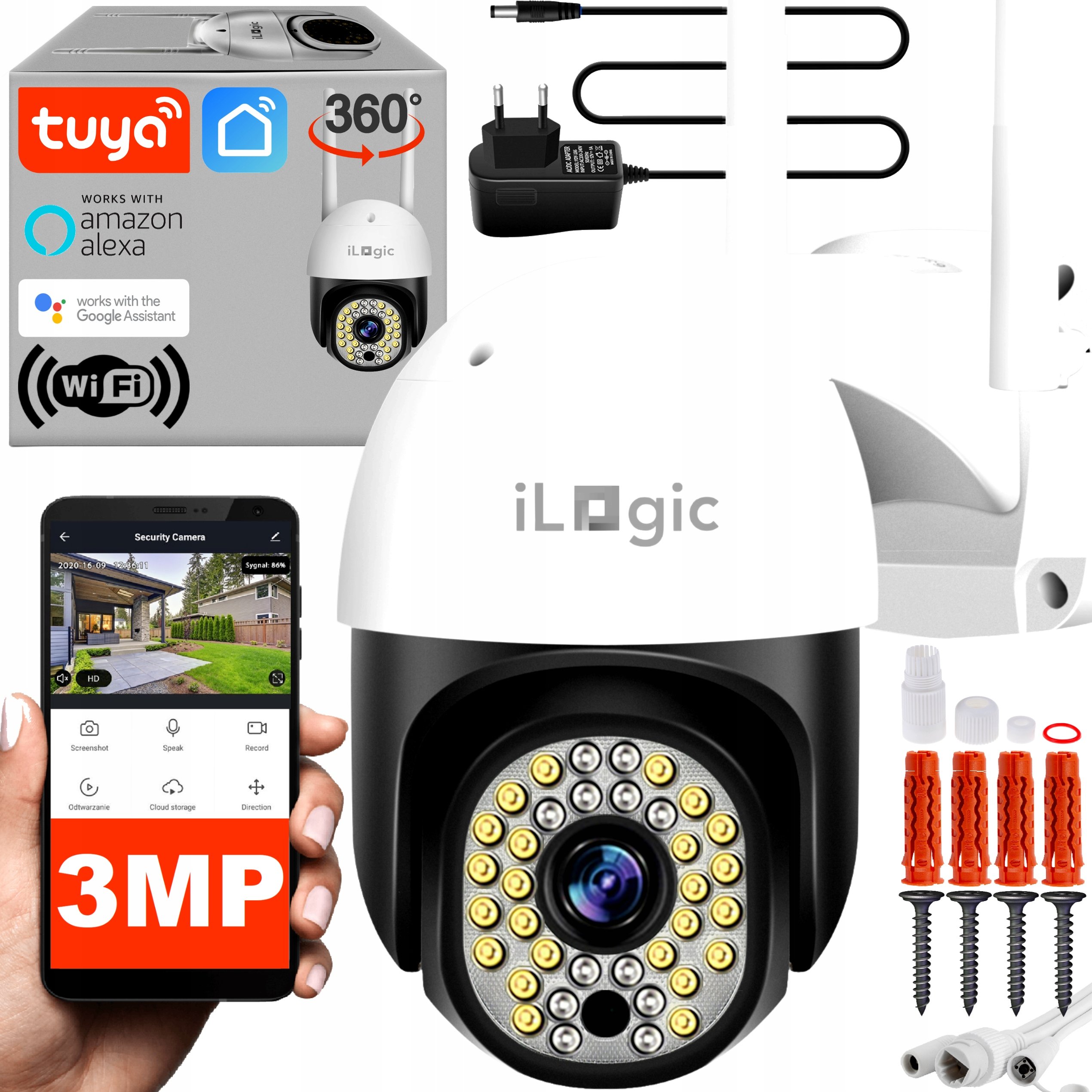 Zewnętrzna Kamera Obrotowa IP TUYA 3MPx WiFi ZOOM