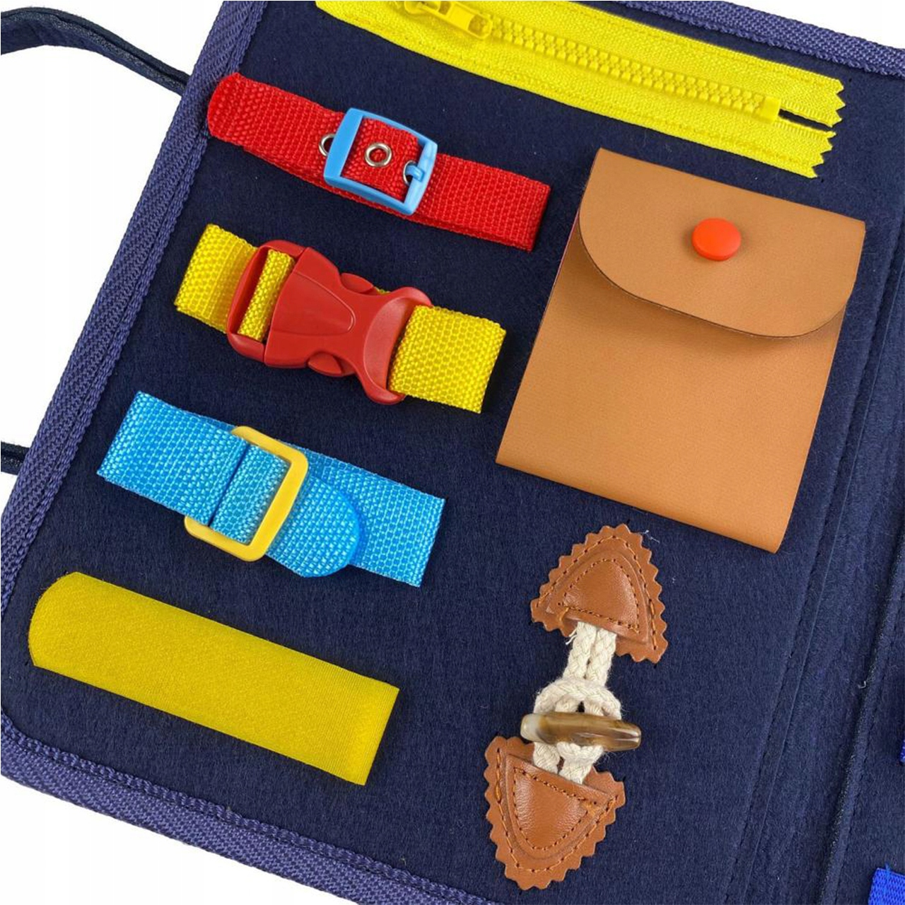 SENSORYCZNA TABLICA MANIPULACYJNA MONTESSORI XXL Materiał plastik tkanina