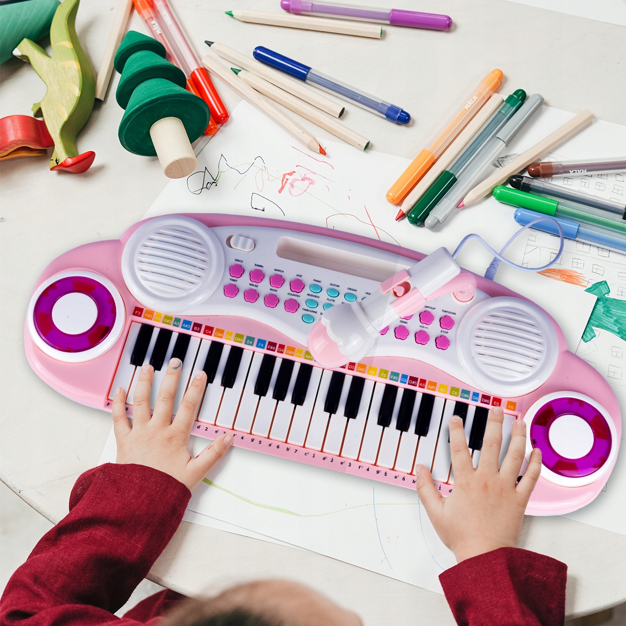ORGANY 37 KLAWISZY PIANINKO TABORET MP3 KEYBOARD USB MIKROFON DLA DZIECI Kolor dominujący wielokolorowy