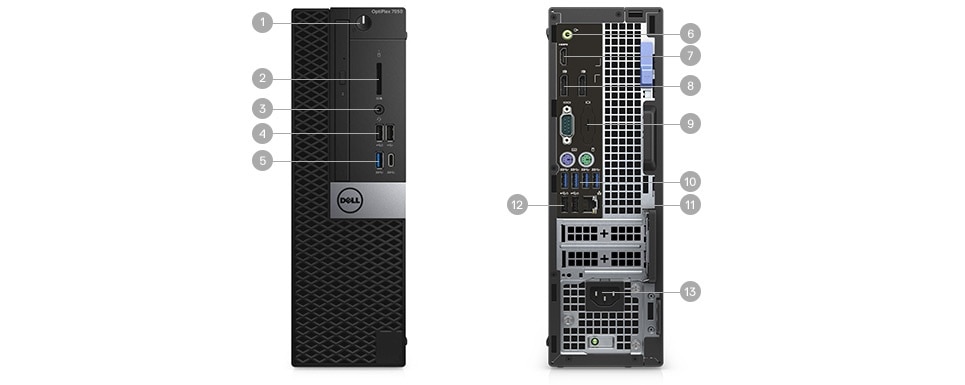Nowy komputer OptiPlex 7050 Tower i SFF — porty i gniazda — obudowa typu SFF