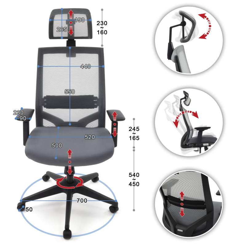 Ergonomiczny fotel biurowy Ergosolid Nario-150 szarny