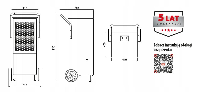 Osuszacz powietrza budowlany LEDOX O80 - 80 l/24h Pojemność zbiornika na wodę 6 l