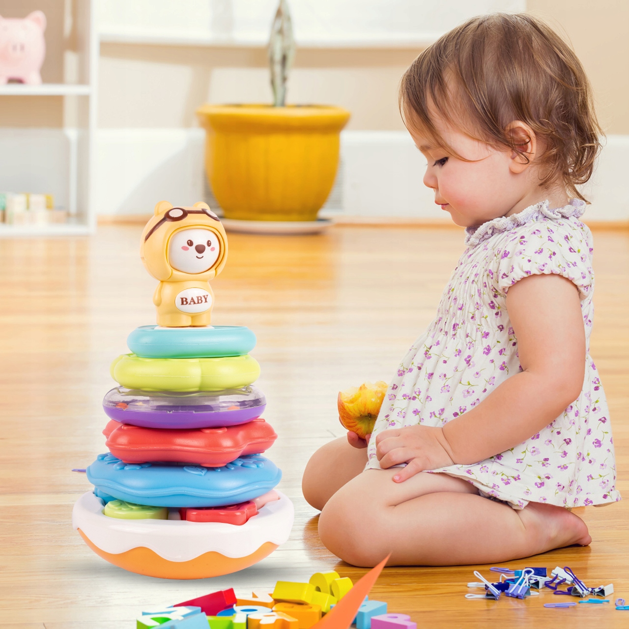 PIRAMIDA WIEŻA INTERAKTYWNA SORTER MIŚ GRAJĄCA MELODIE UKŁADANKA DLA DZIECI Głębokość produktu 14.5 cm